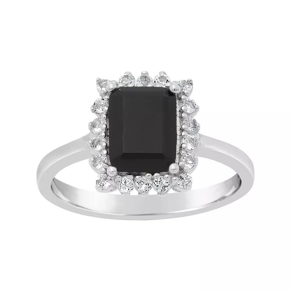 Gemminded Sterling Silver Onyx & White Topaz Ring, Women's, Size: 9 Product Image