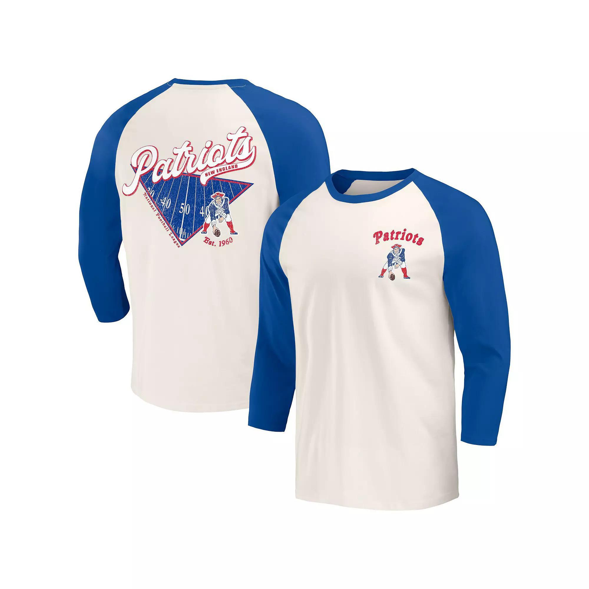 Men's Darius Rucker Collection by Fanatics Royal/White New England Patriots Raglan 3/4 Sleeve T-Shirt, Size: Large, Blue Product Image
