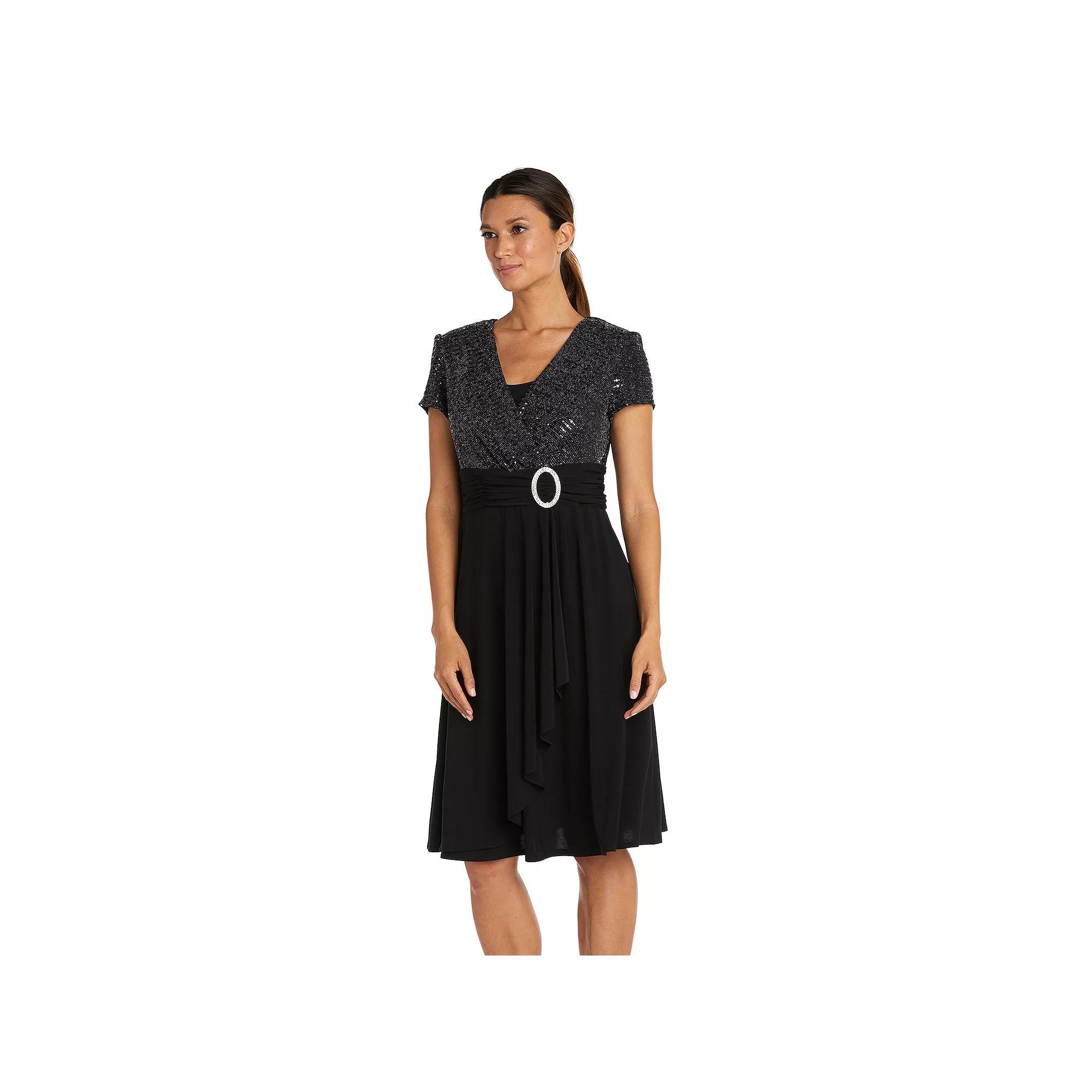 Women's R&M Richards Cascade Wrap Dress, Size: 14, Black Black Product Image