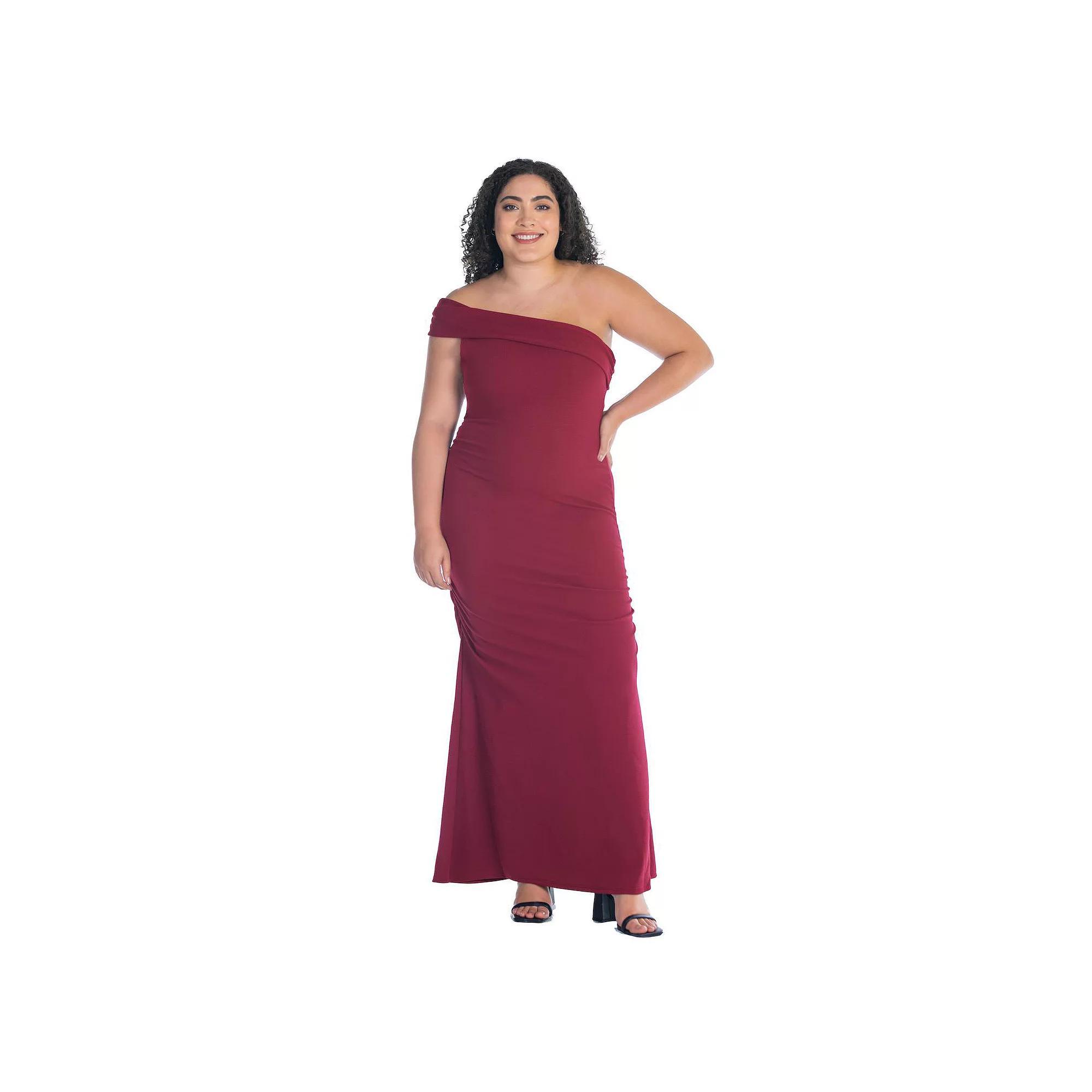 Plus Size 24Seven Comfort Apparel Formal One Shoulder Ruched Mermaid Maxi Dress, Women's, Size: 1XL, Brick Product Image