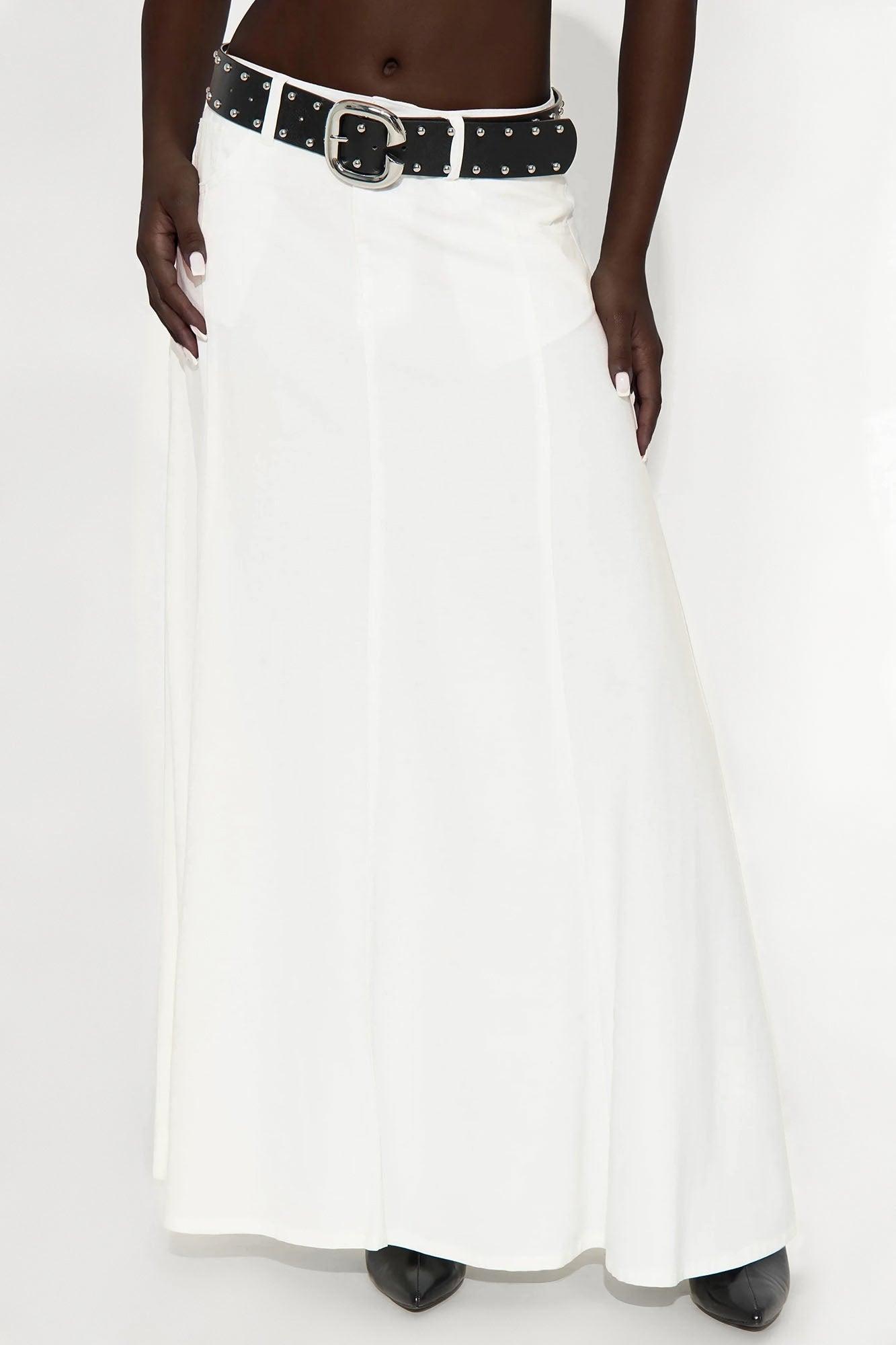 Harlow Maxi A Line Pleated Rayon Blend Skirt - Ivory Product Image