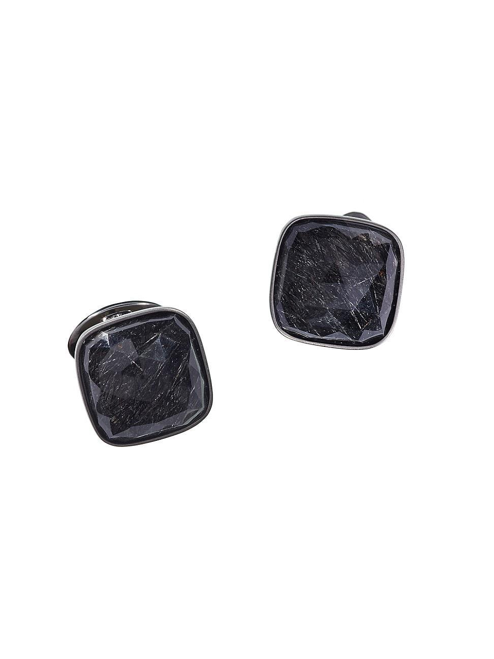 Mens Square Black Rutliated Quartz Cufflinks Product Image