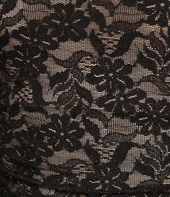 City Vibe Long Sleeve Lace-Glitter Square Neck Lace-Up Back Dress Product Image