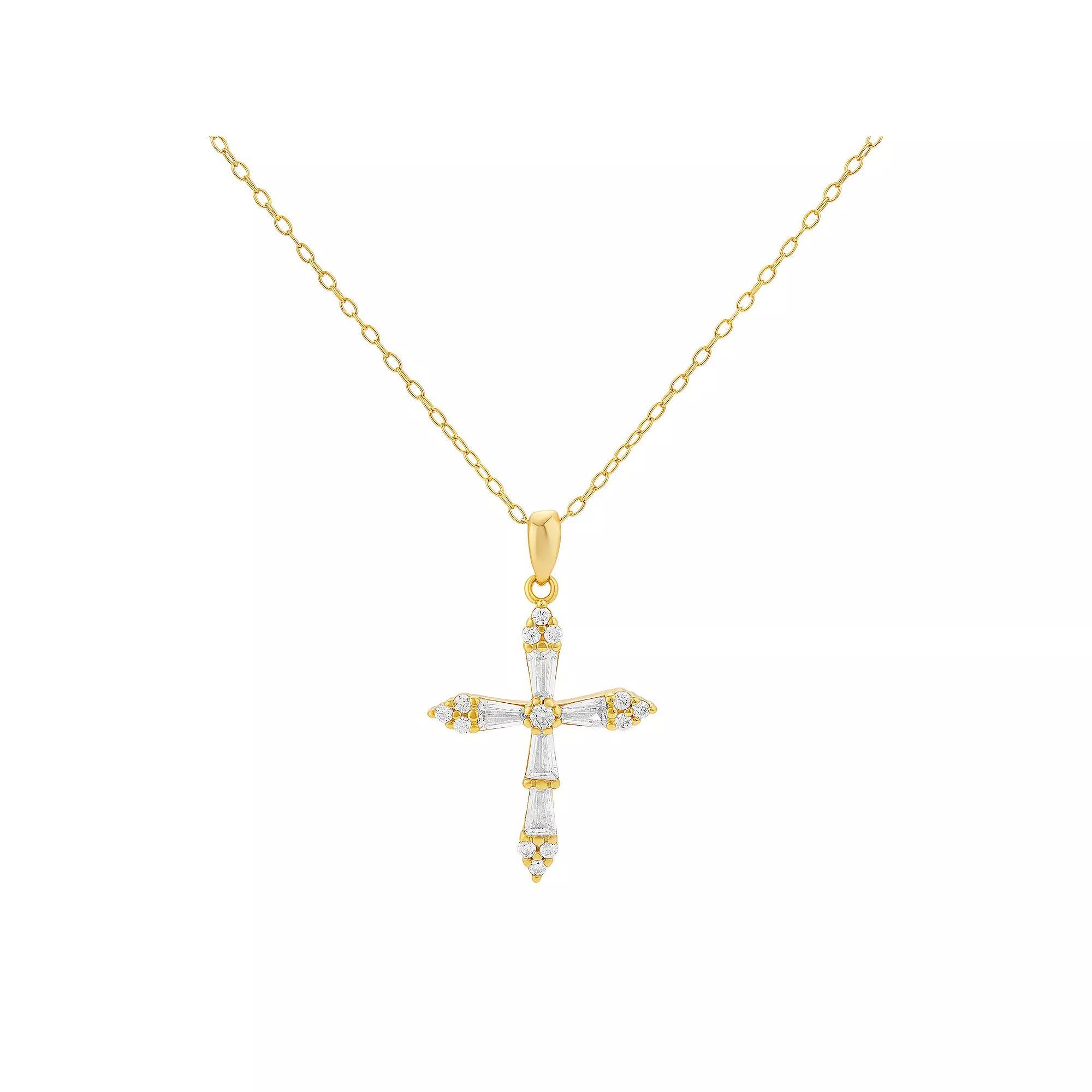 PRIMROSE Sterling Silver Cubic Zirconia Cross Pendant Necklace, Womens Yellow Gold Sterling Product Image
