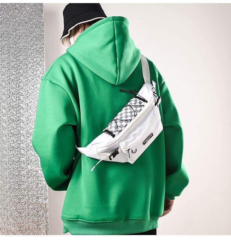 Set: Checkered Panel Drawstring Sling Bag + Bag Charm Product Image