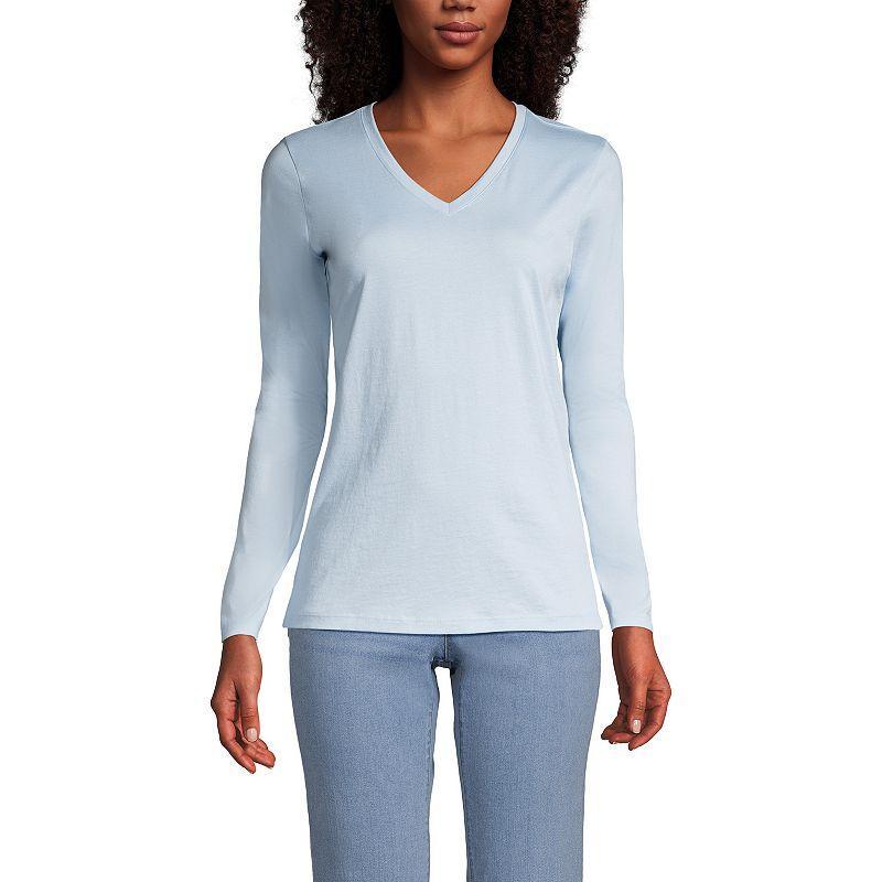Womens Lands End Relaxed-Fit Supima Long Sleeve Cotton V-Neck Tee Product Image