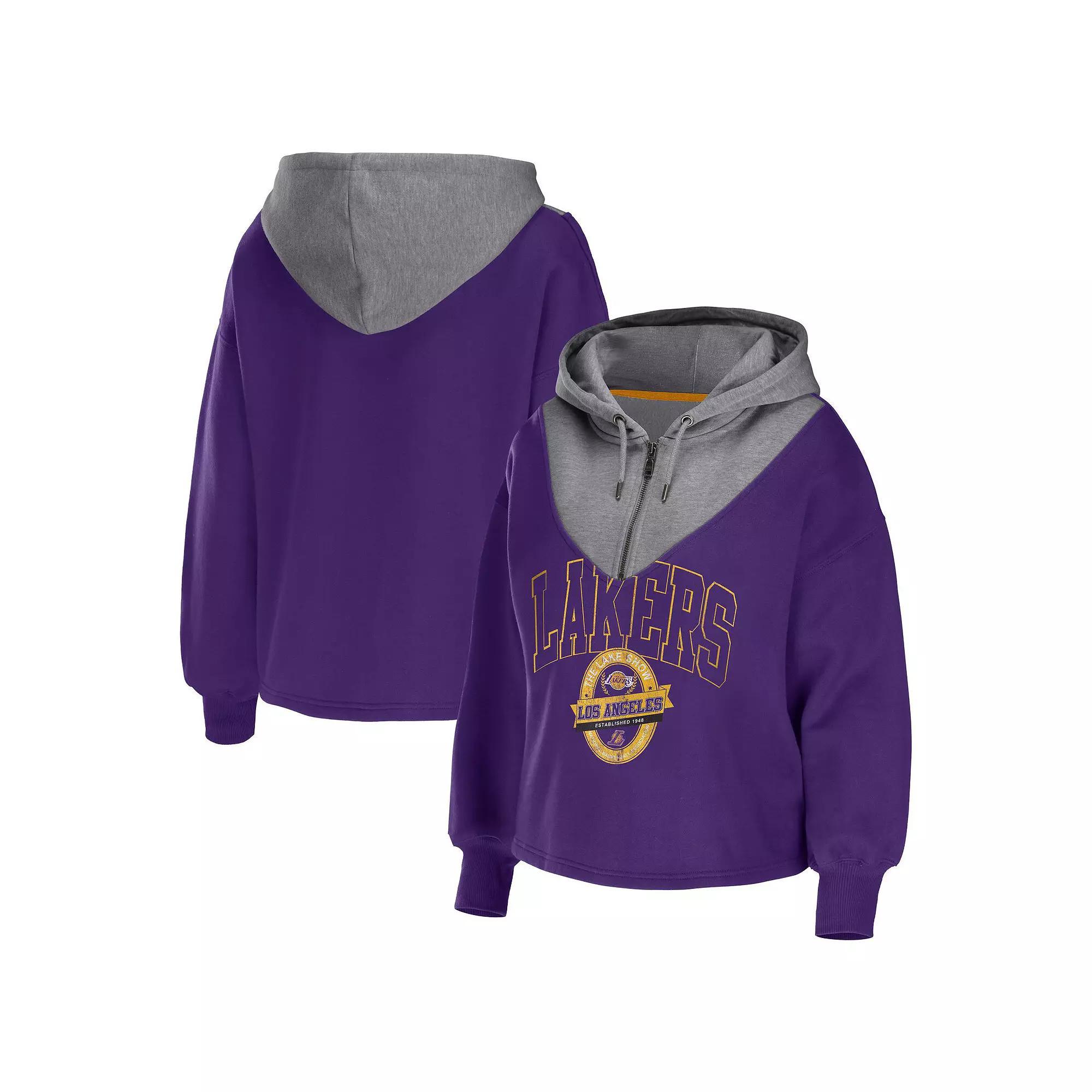 Women's WEAR by Erin Andrews Royal Philadelphia 76ers Pieced Quarter-Zip Hoodie Jacket, Size: Small, 76r Blue Product Image