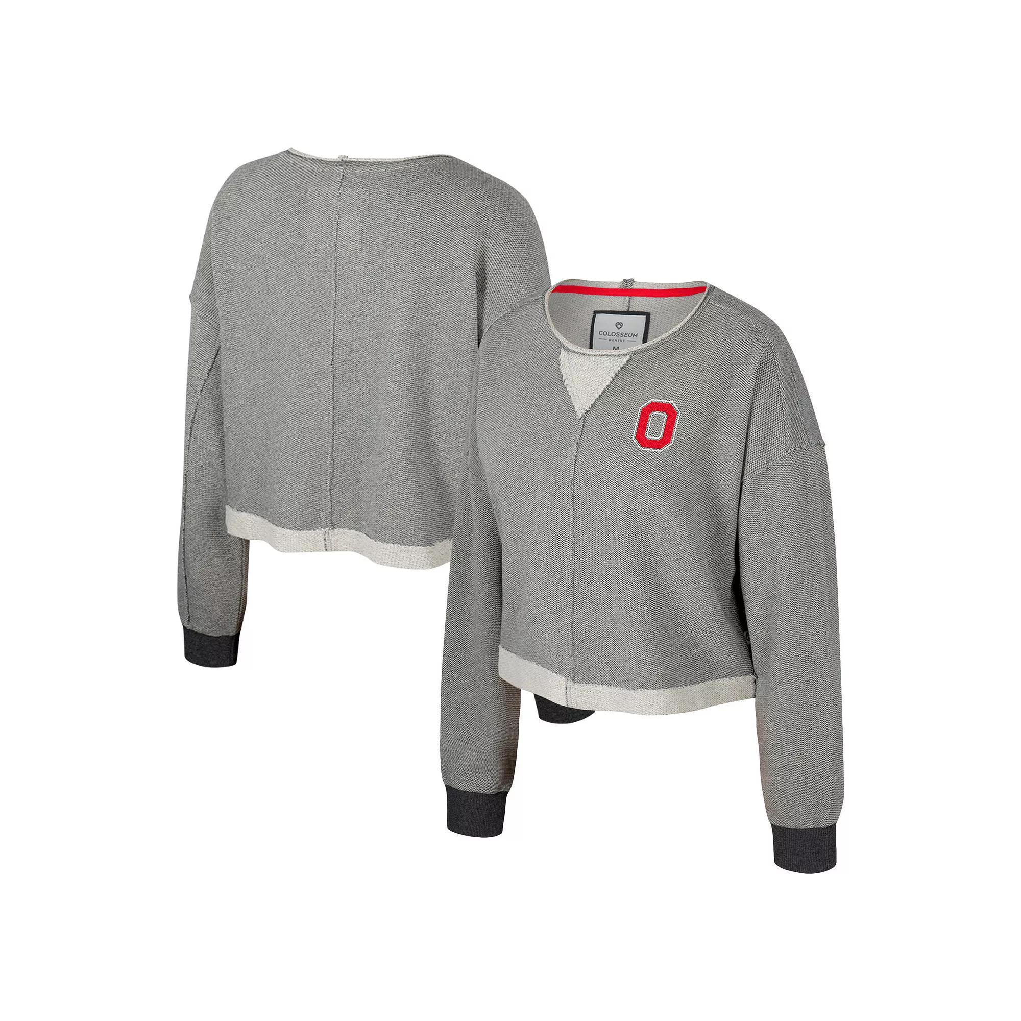 Women's Colosseum Charcoal Ohio State Buckeyes Magnum Scoop Neck Cropped Pullover Sweatshirt, Size: XXL Product Image
