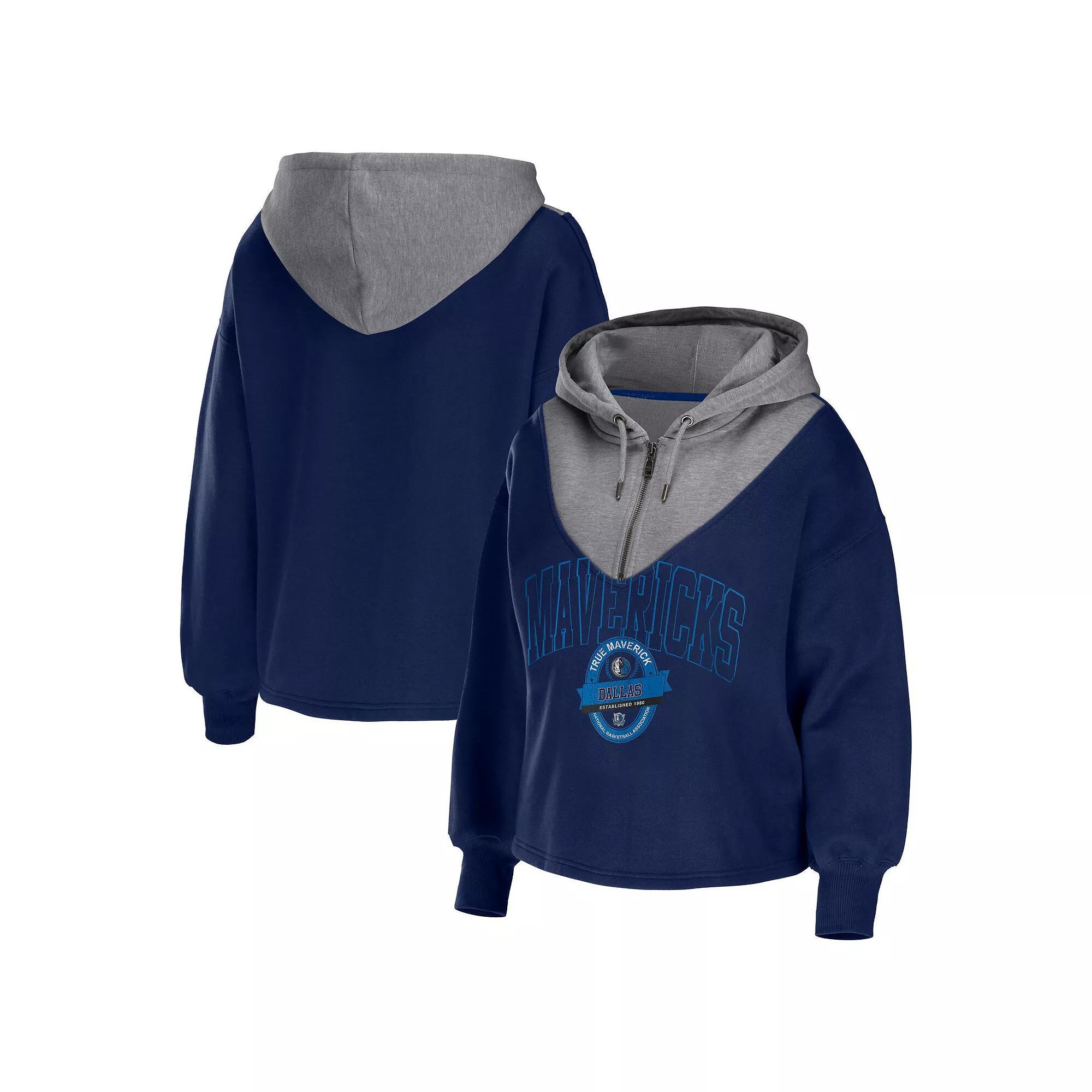 Women's WEAR by Erin Andrews Black Brooklyn Nets Pieced Quarter-Zip Hoodie Jacket, Size: Small Product Image