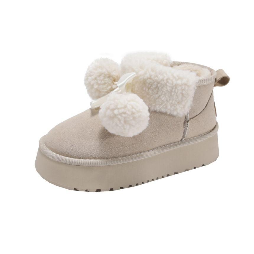 Platform Pom Pom Fleece-Lined Short Snow Boots Product Image