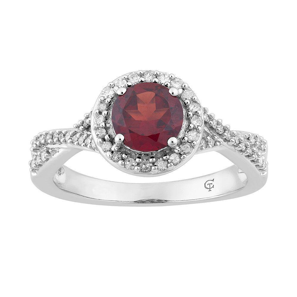 10k White Gold Garnet & 1/4 Carat T.W. Diamond Halo Ring, Women's, Size: 6, 10k Whgold Product Image