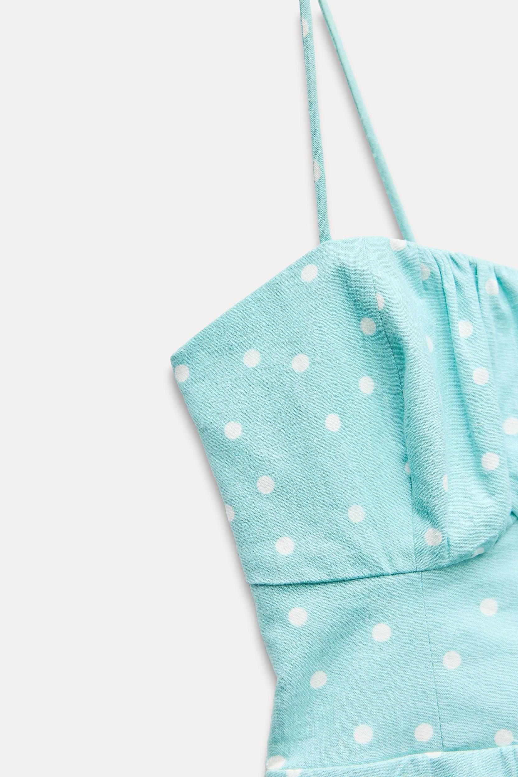 LINEN BLEND POLKA DOT MIDI DRESS Product Image