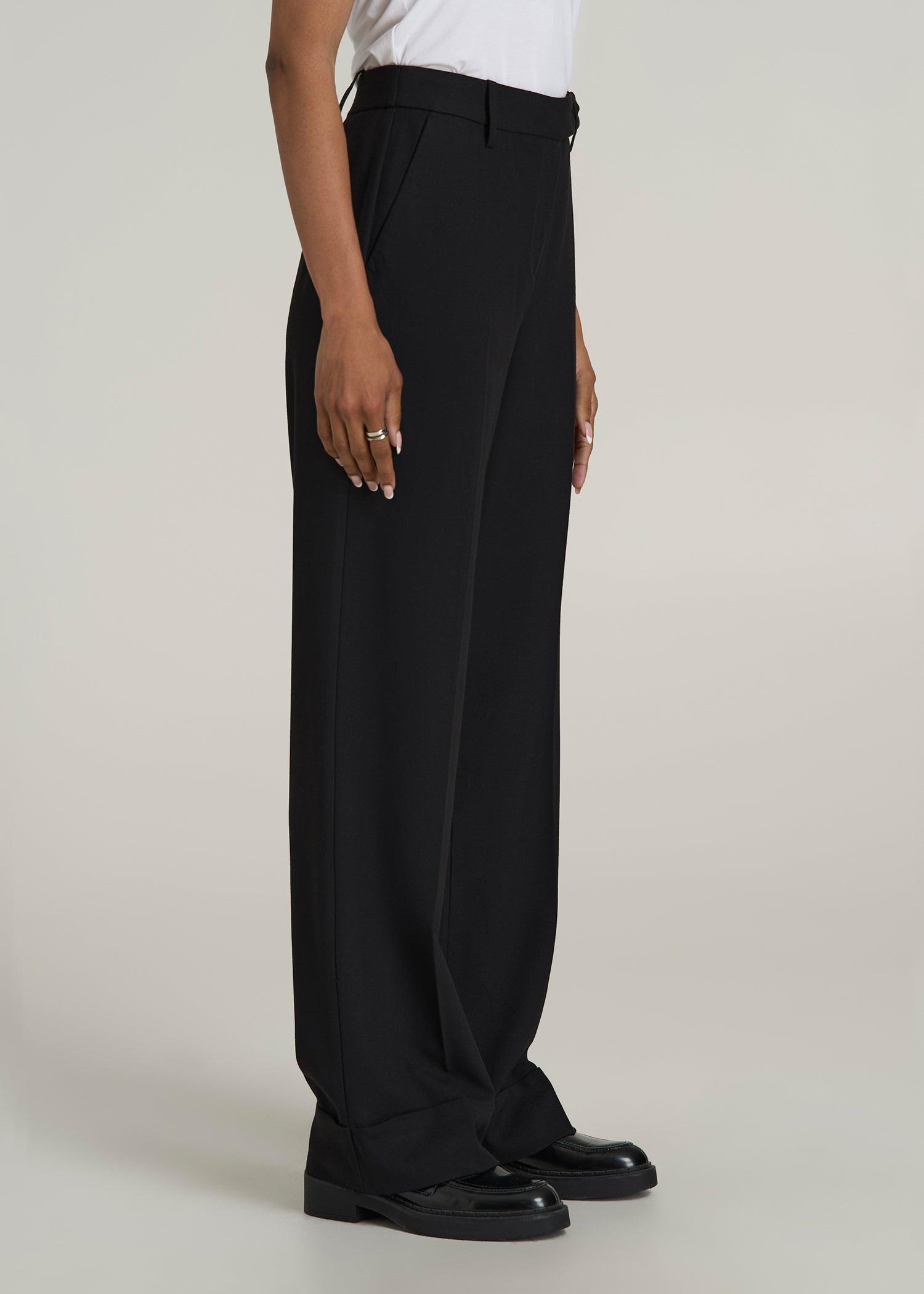 Wide-Leg Cuffed Pants for Tall Women in Black Product Image