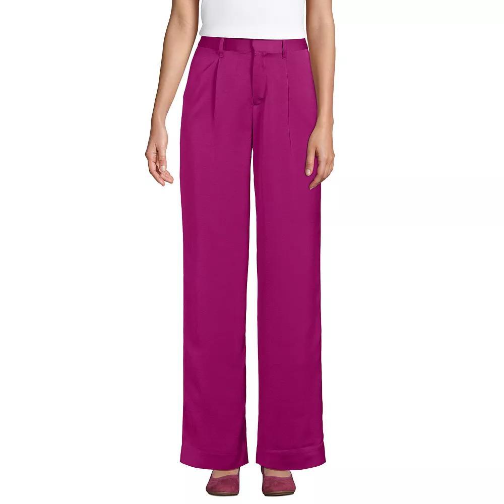 Women's Lands' End Satin Wide Leg Pleated Pants, Size: 12, Vivid Pink Pink Product Image