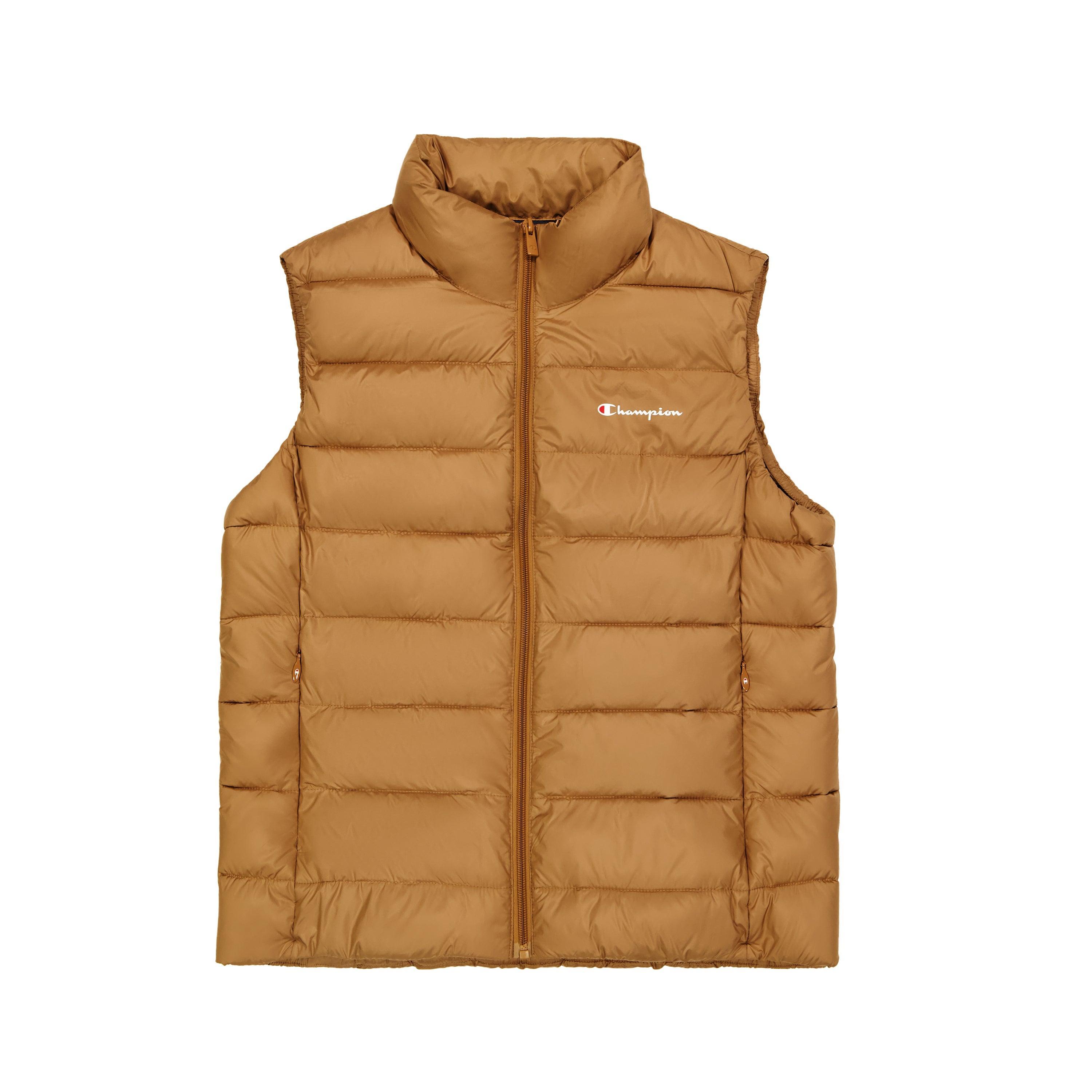 Womens Champion Puffer Vest, Classic Script Logo Tobacco Brown M Product Image