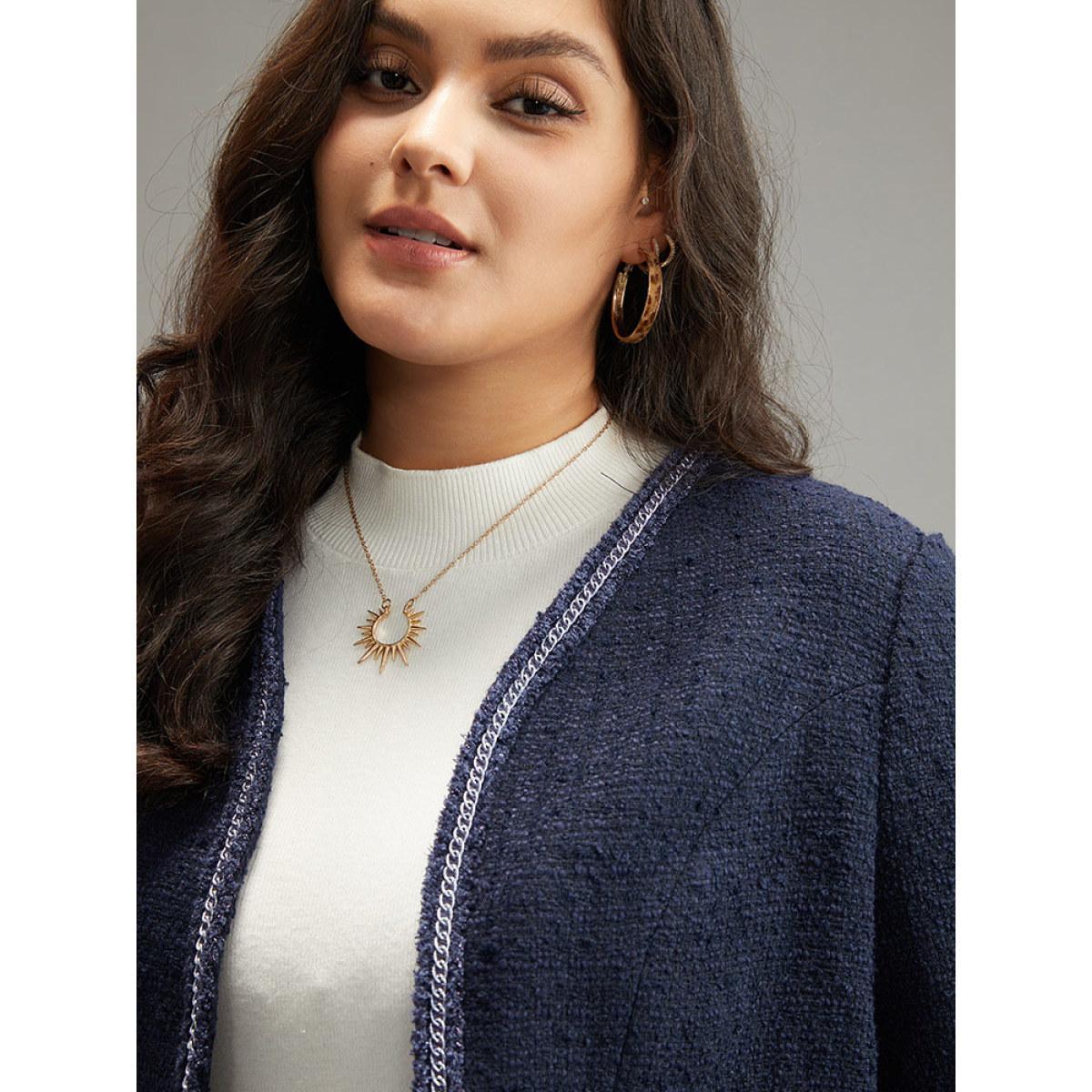 Plus Size Solid Open Front Patchwork Stitch Blazer Women Indigo Elegant Contrast Ladies Everyday Winter Coats BloomChic 30/6X Product Image