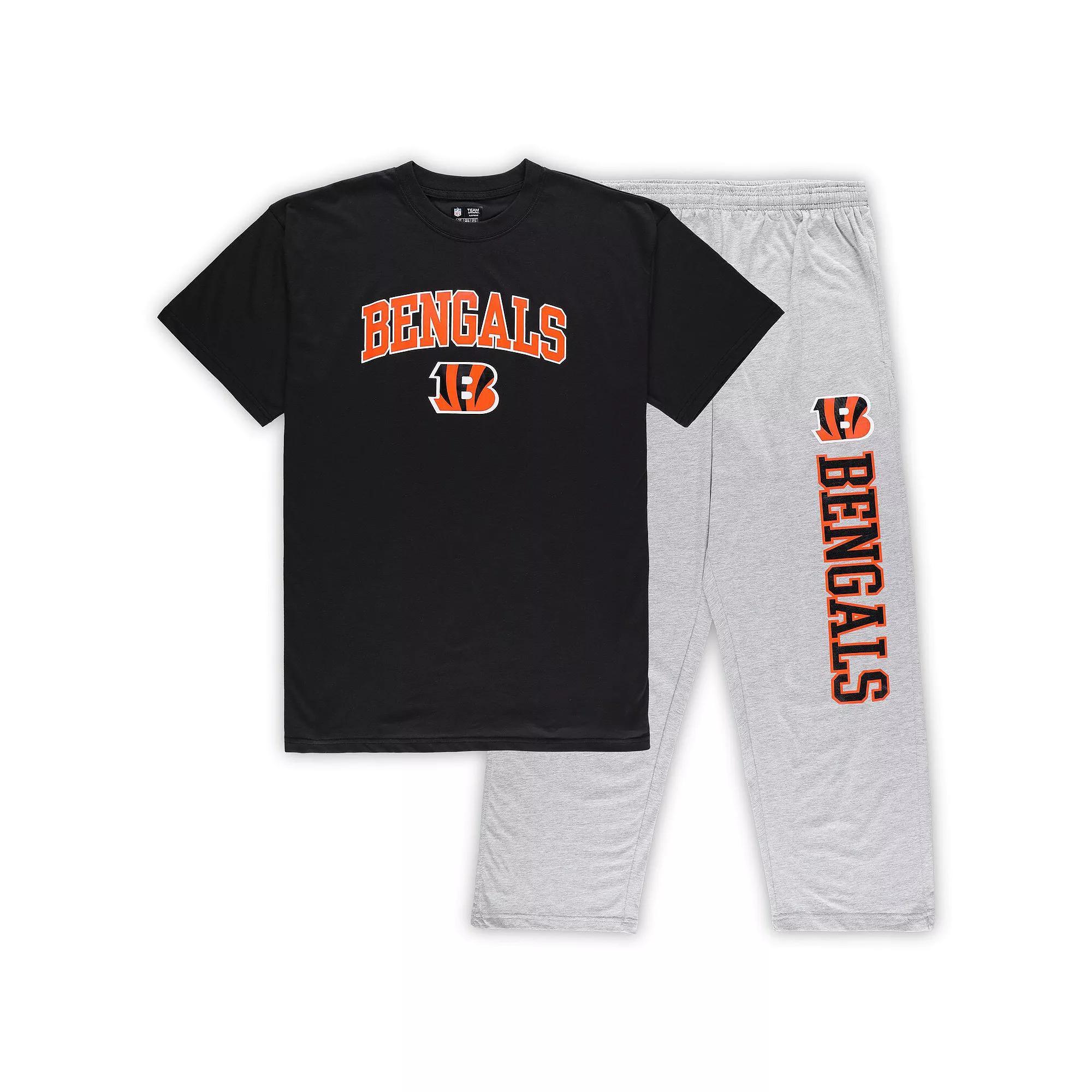 Men's Concepts Black/Heather Gray Sport Cincinnati Bengals Big & Tall T-Shirt & Pants Sleep Set, Size: 4XB Product Image