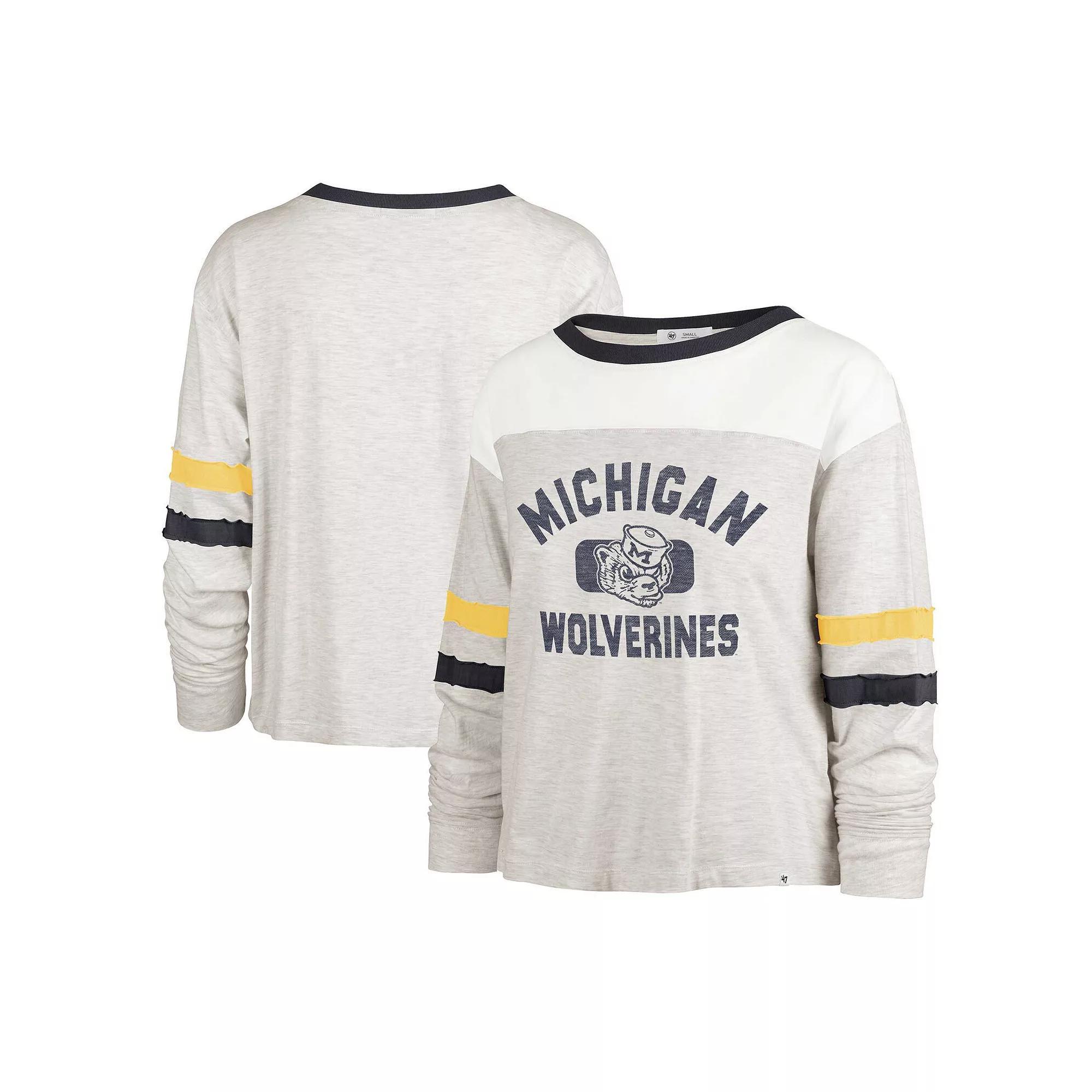 Women's '47  Oatmeal Michigan Wolverines Vault All Class Lena Long Sleeve T-Shirt, Size: Medium, Team Product Image