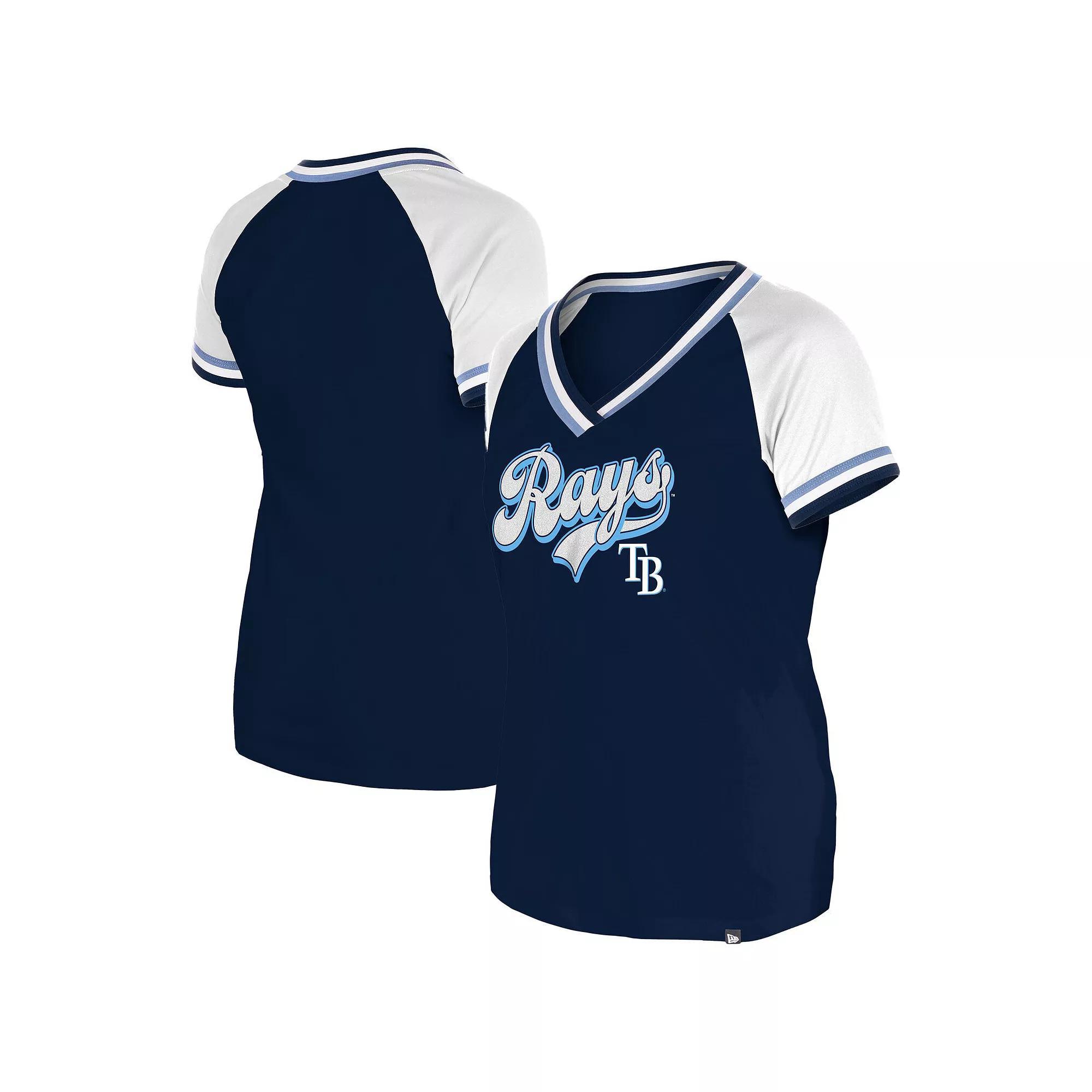 Women's New Era Navy Tampa Bay Rays Gameday Raglan V-Neck T-Shirt, Size: 2XL, Blue Product Image