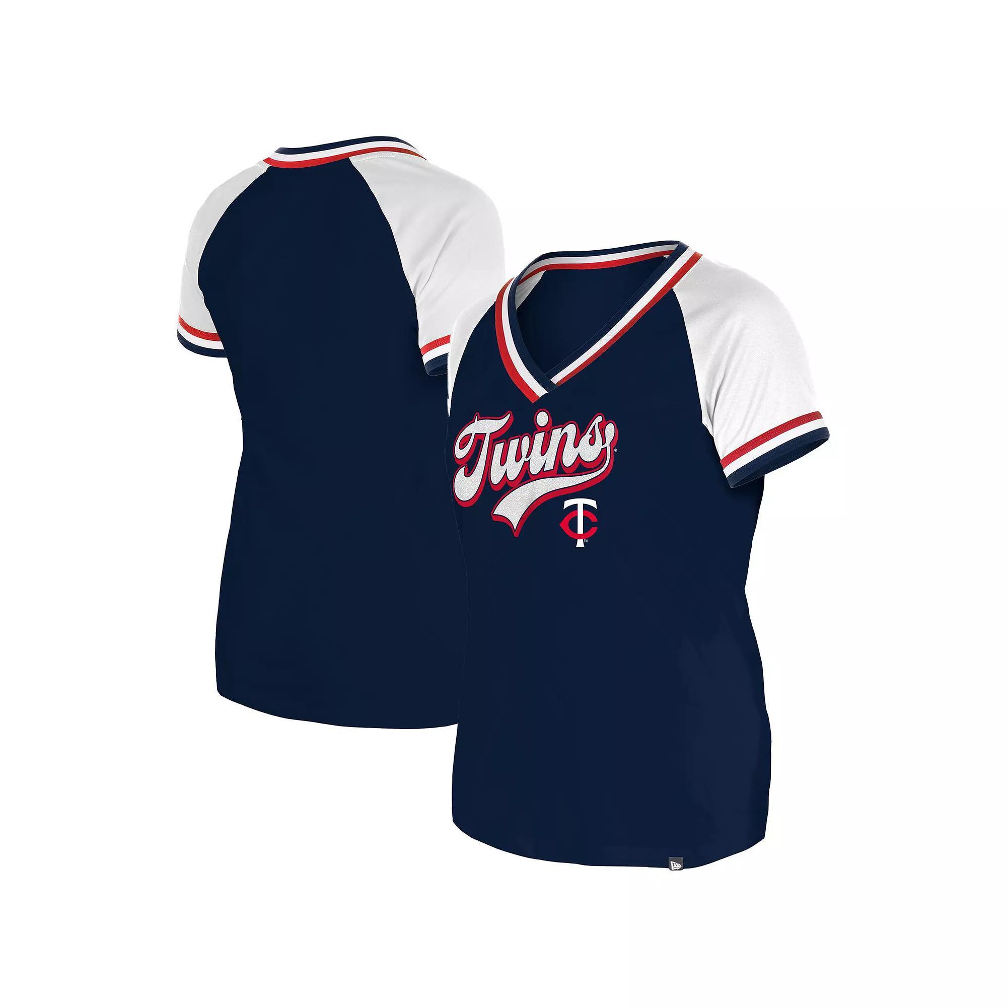 Women's New Era Navy Minnesota Twins Gameday Raglan V-Neck T-Shirt, Size: Small, Blue Product Image