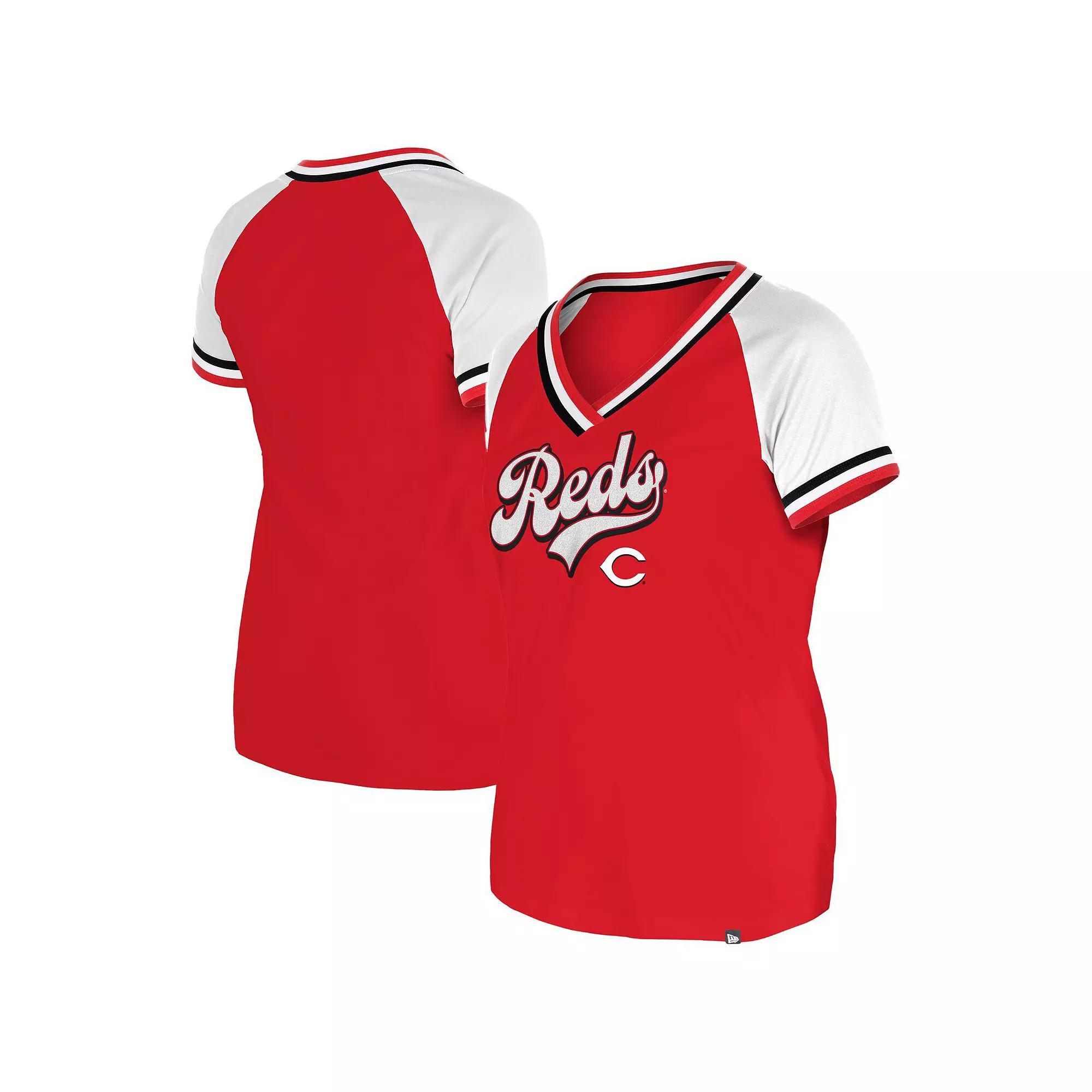 Women's New Era Red Cincinnati Reds Gameday Raglan V-Neck T-Shirt, Size: Large, Red Red Product Image