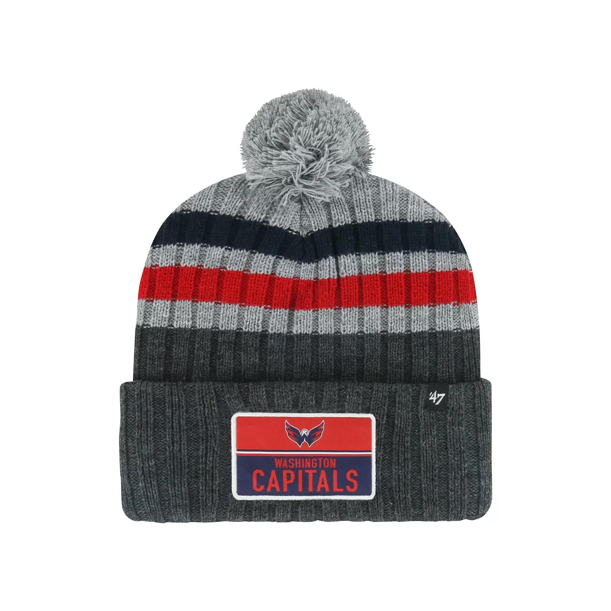 Men's '47 Gray Washington Capitals Stack Patch Cuffed Knit Hat with Pom, Grey Product Image