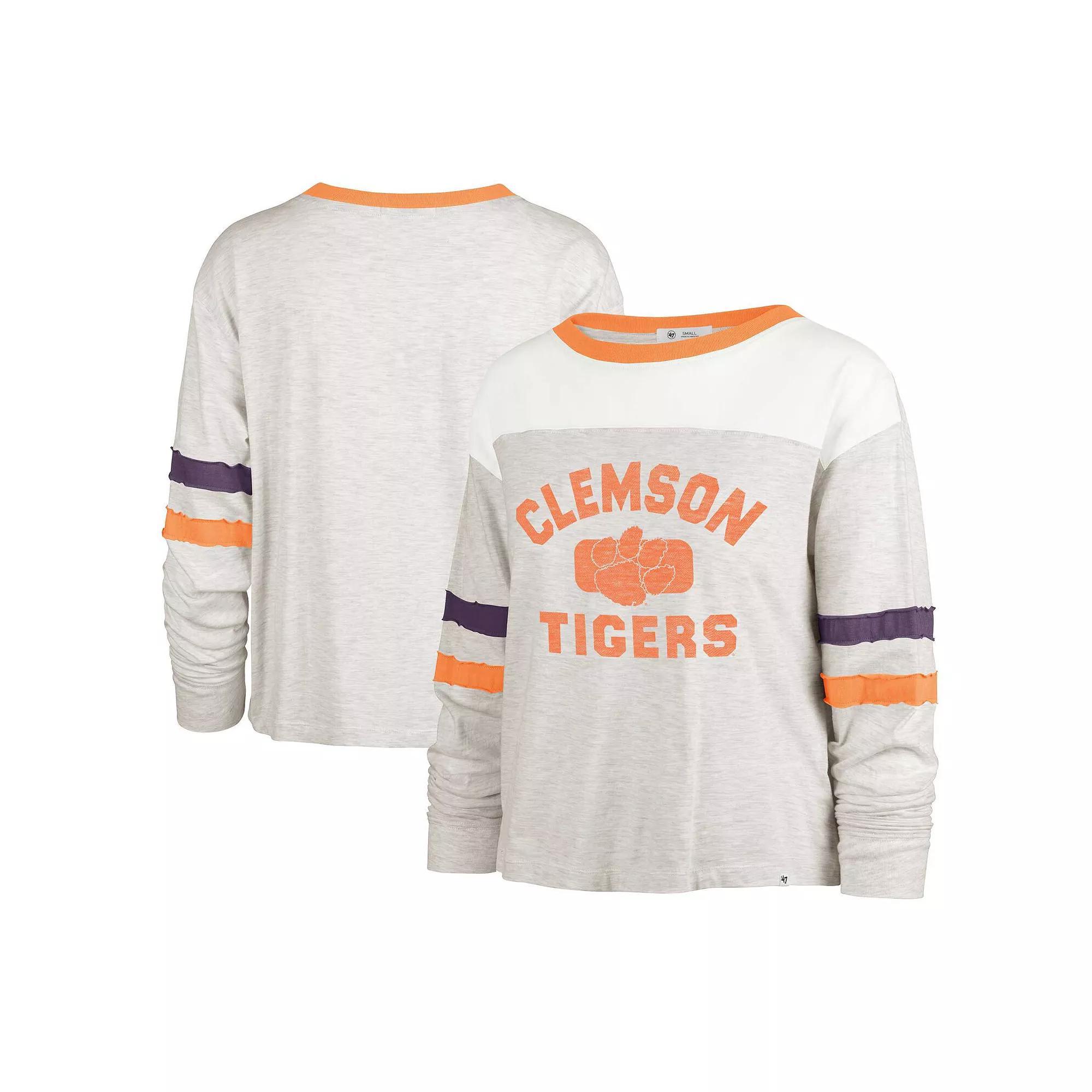 Women's '47 Oatmeal Clemson Tigers All Class Lena Long Sleeve T-Shirt, Size: XL, Team Product Image