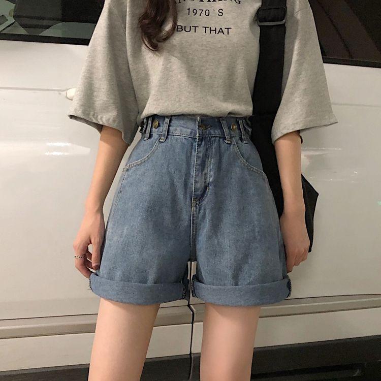 High-Waist Denim Shorts Product Image