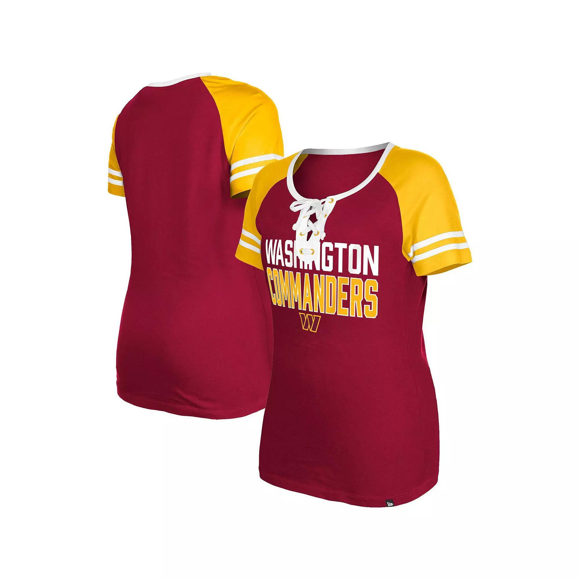 Women's New Era  Burgundy Washington Commanders Raglan Lace-Up T-Shirt, Size: XS, Wft Med Re Product Image