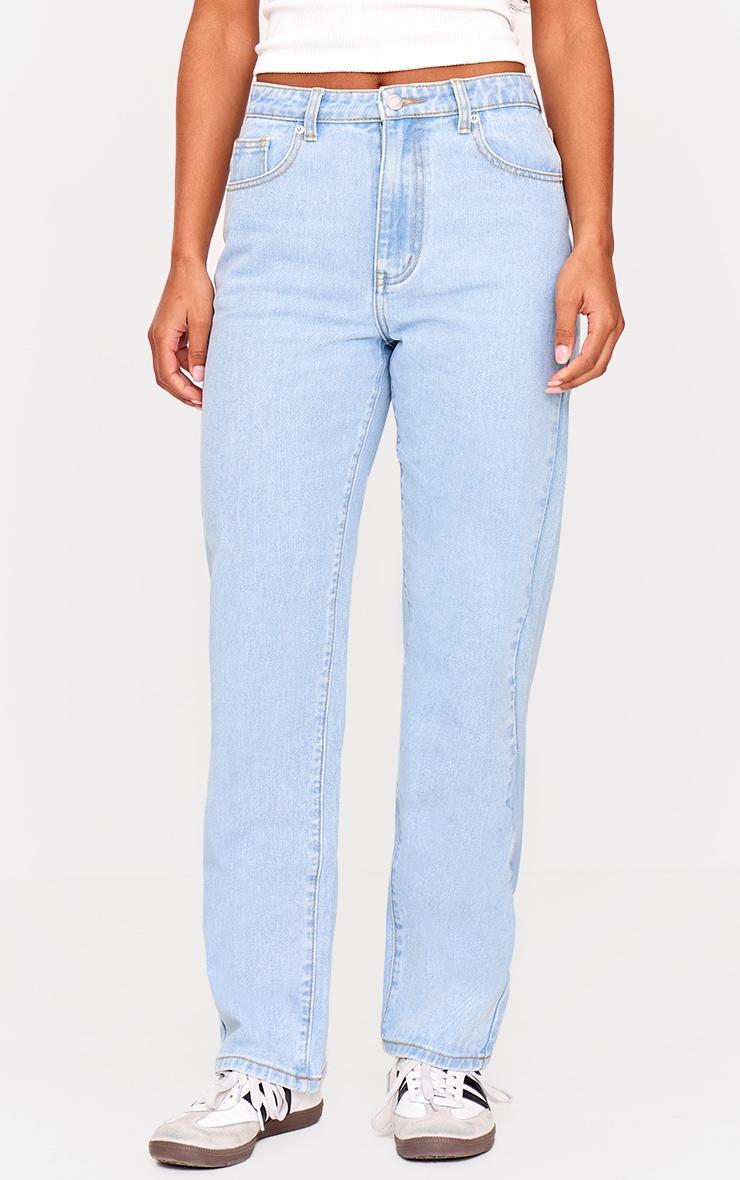 PRETTYLITTLETHING Light Blue Wash High Waist Straight Leg Jeans Product Image