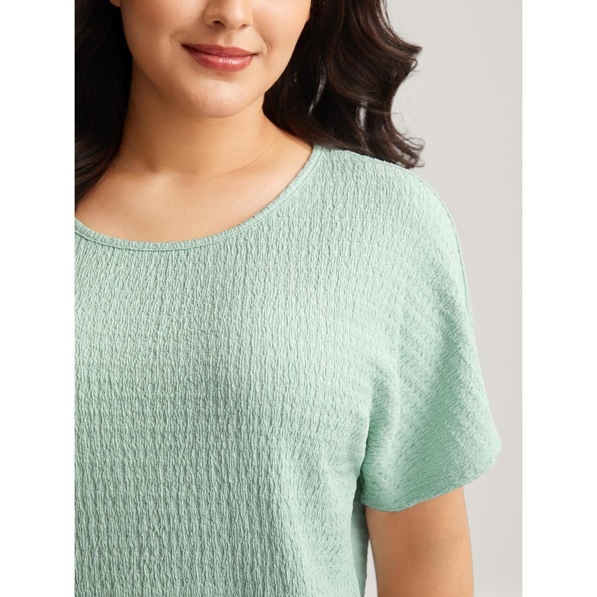 Plus Size Textured Relaxed Fit Dolman Sleeve T-Shirt Greenbean Women Texture Round Neck Loose Everyday-Casual T-shirts BloomChic 14-16/1X Product Image