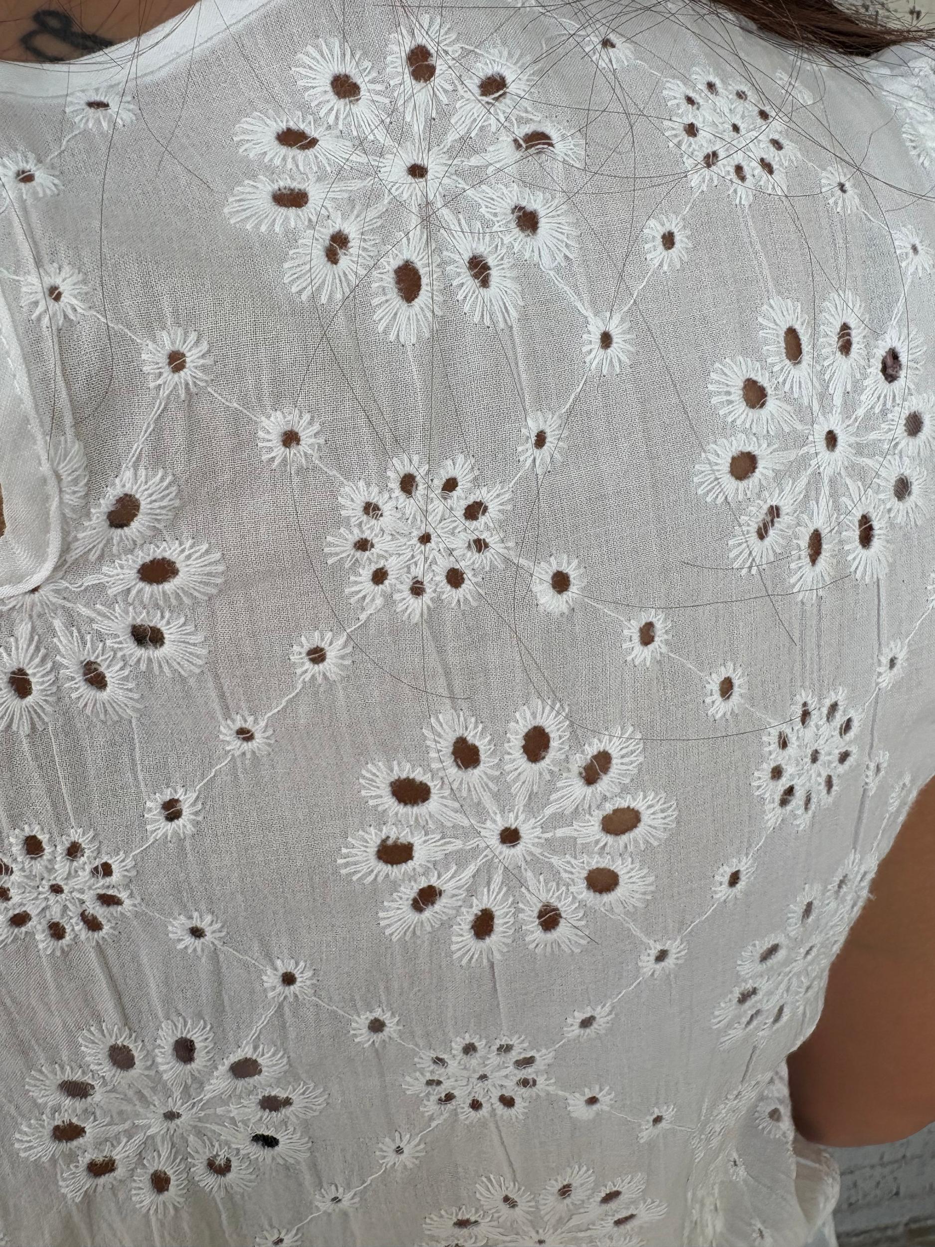 White Eyelet Embroidered Ruffled Flutter Sleeve Top Product Image