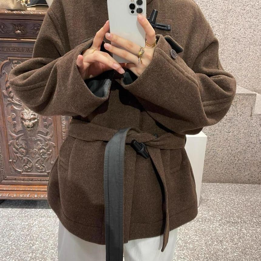 Stand Collar Plain Toggle Coat Product Image