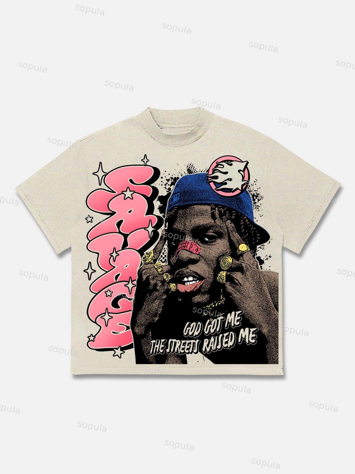 Savage Street Trend Character Graphic Cotton T-shirt Product Image