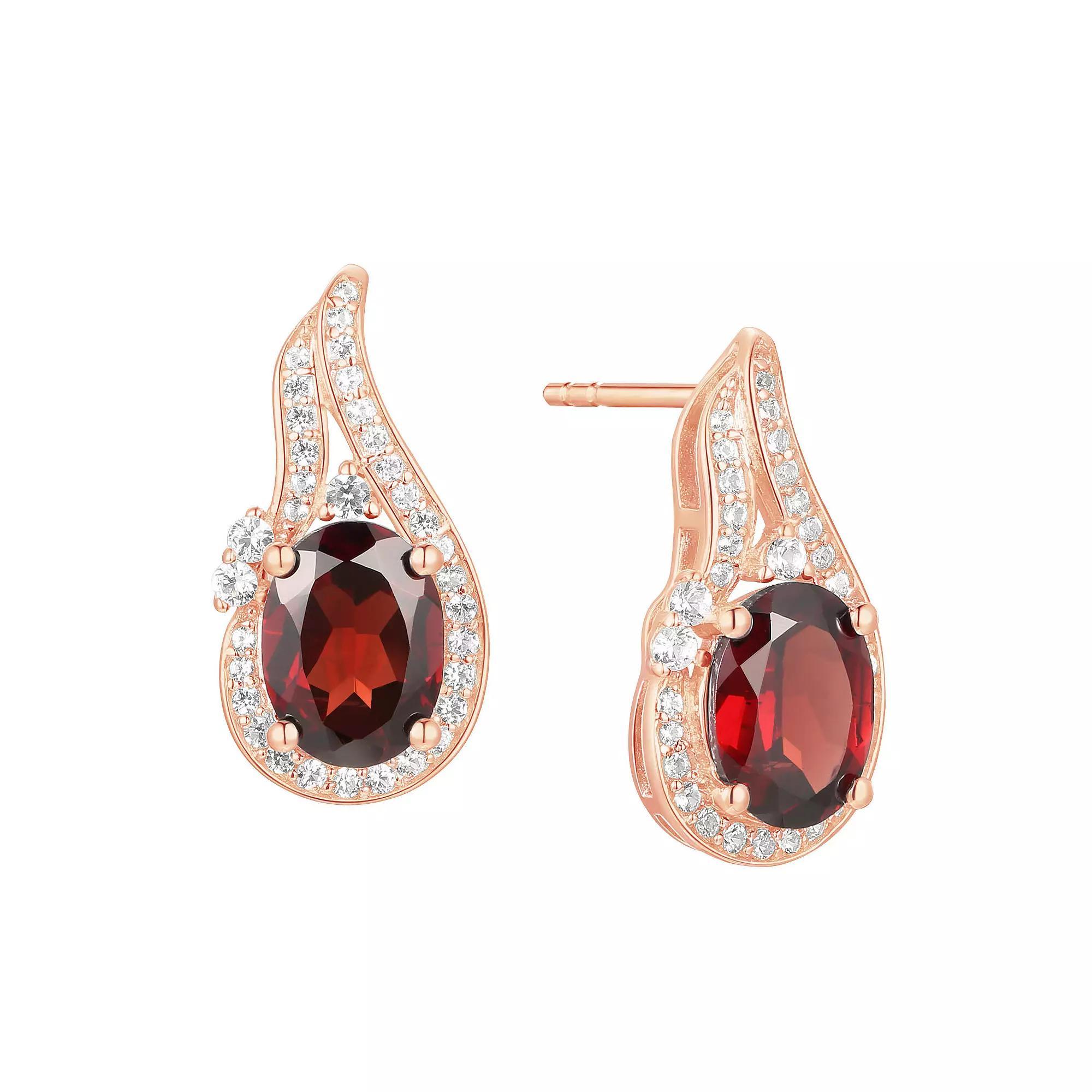 14k Rose Gold Flash-Plated Garnet Stud Earrings, Womens Product Image