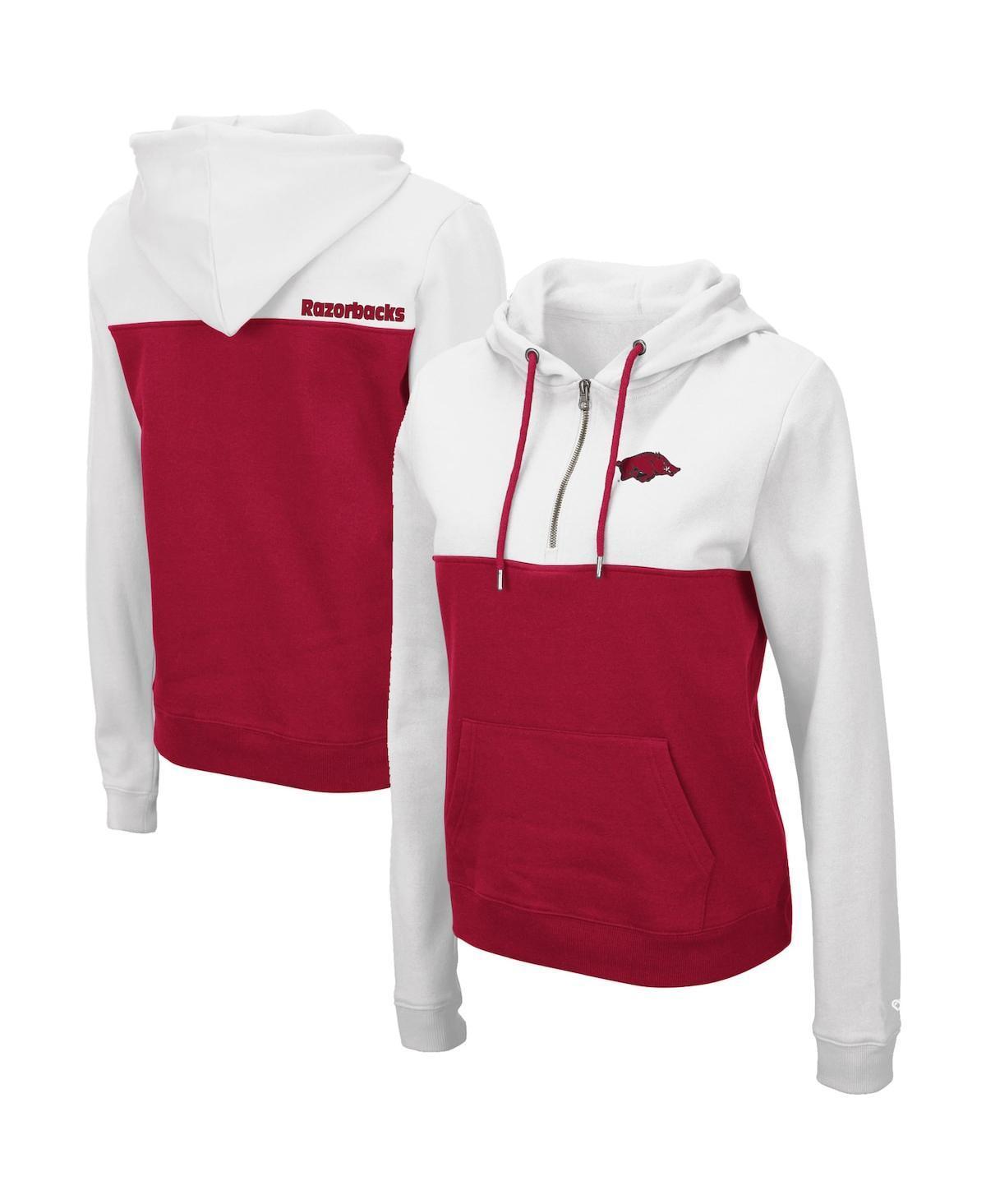 Women's Colosseum White/Cardinal Arkansas Razorbacks Aidan Lightweight Half-Zip Hoodie, Size: 2XL Product Image