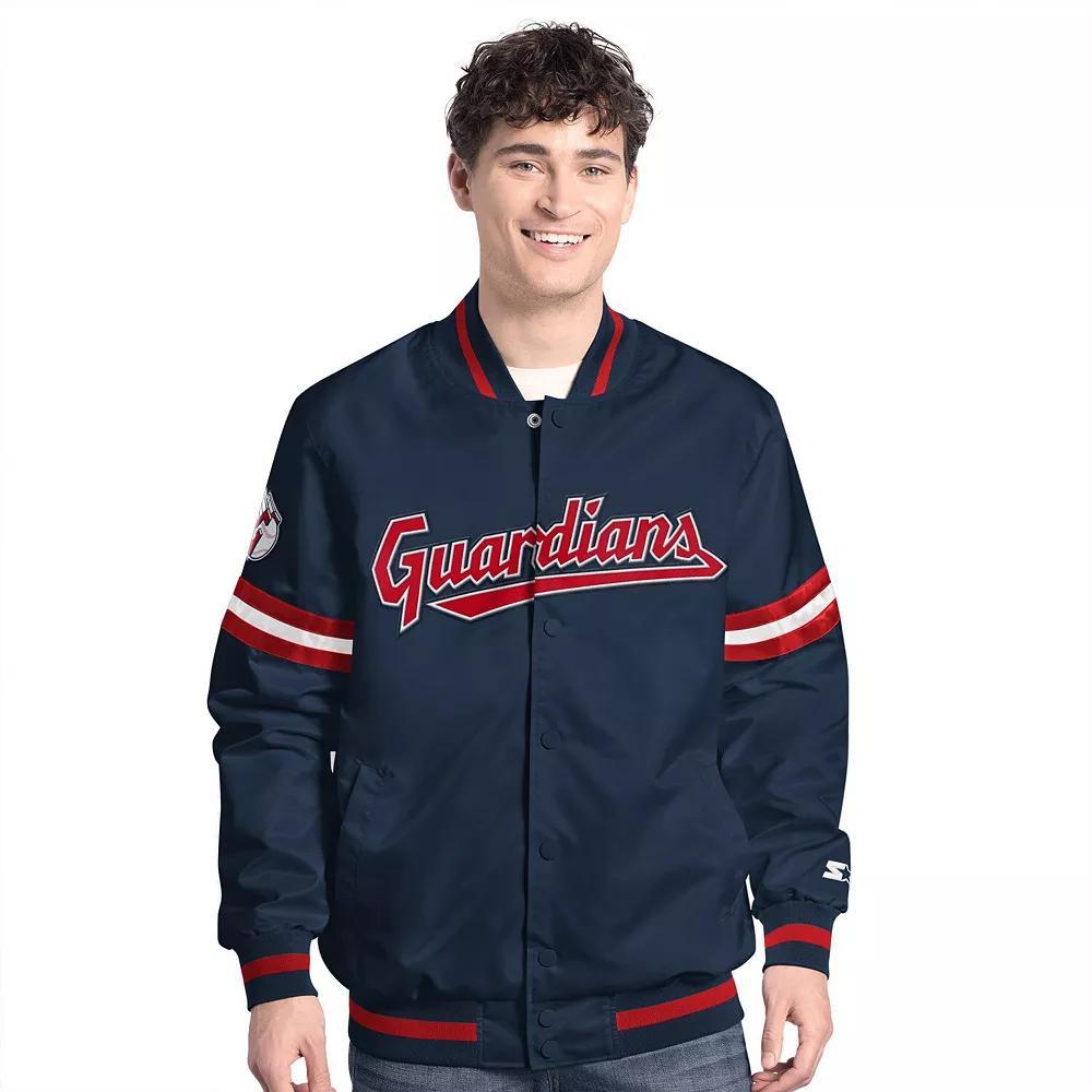 Men's Starter  Navy Cleveland Guardians Scout Full-Snap Varsity Jacket, Size: Small, Grd Blue Product Image