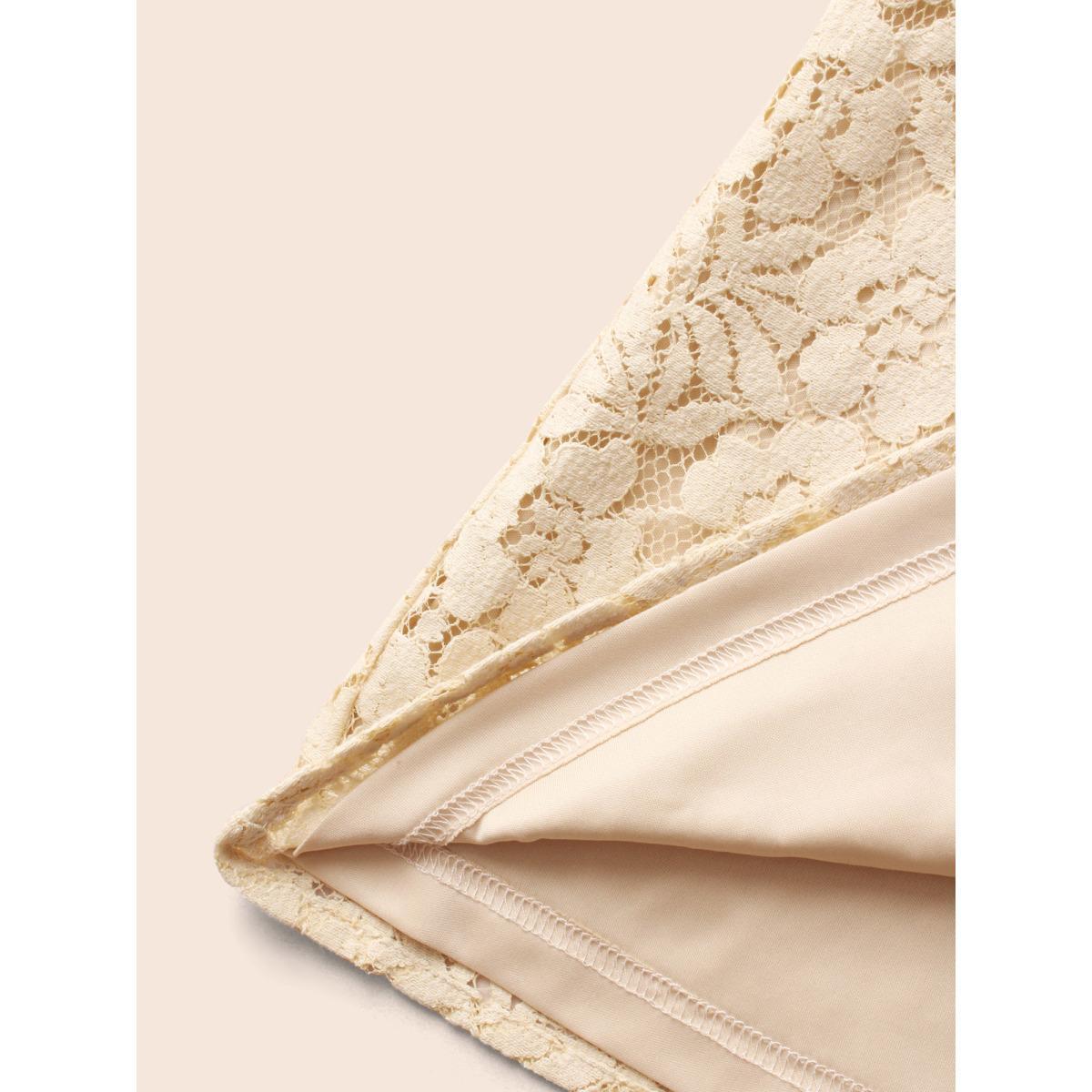 Plus Size V Neck Crochet Lace Mesh Tank Top Women LightBrown Elegant Woven ribbon&lace trim V-neck Everyday Tank Tops Camis BloomChic 10/M Product Image
