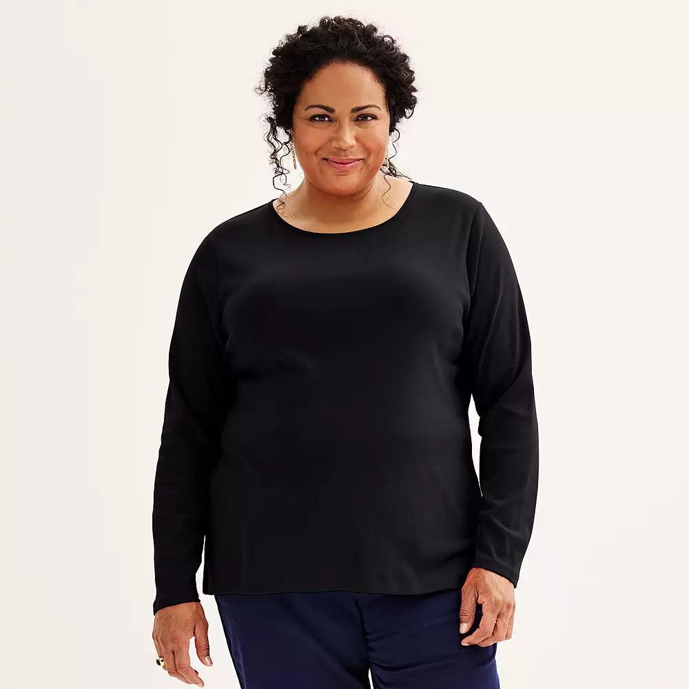 Plus Size Croft & Barrow® Essential Crewneck Long Sleeve Tee, Women's, Size: 2XL, Pink Product Image