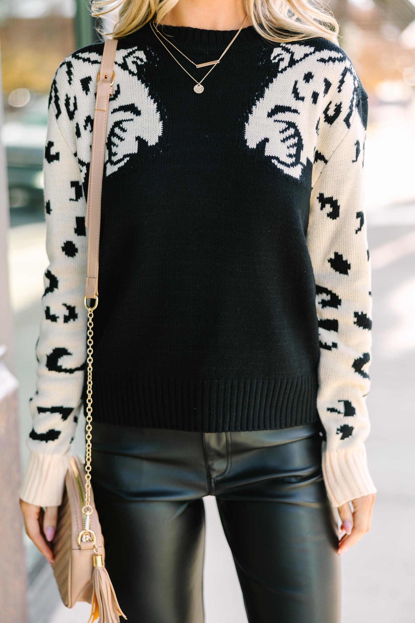 On Your Time Black Cheetah Sweater Female Product Image