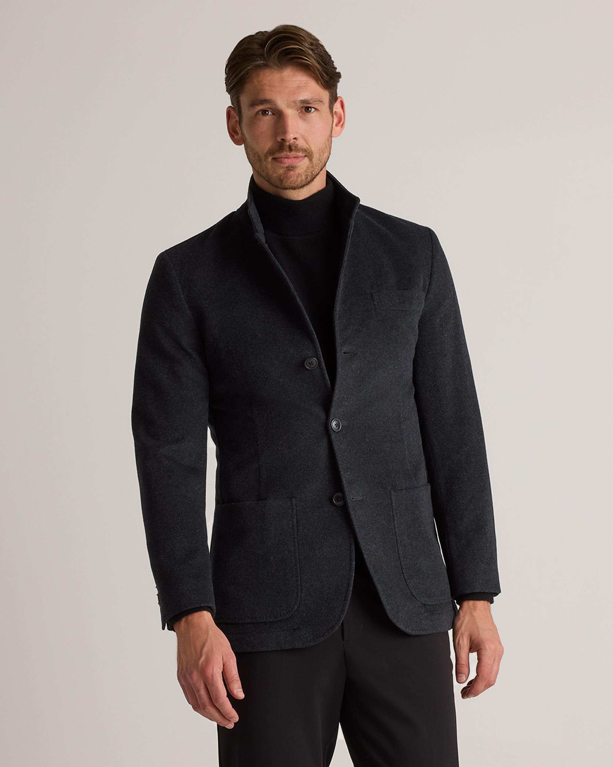 100% Mongolian Cashmere Stand Collar Blazer Product Image