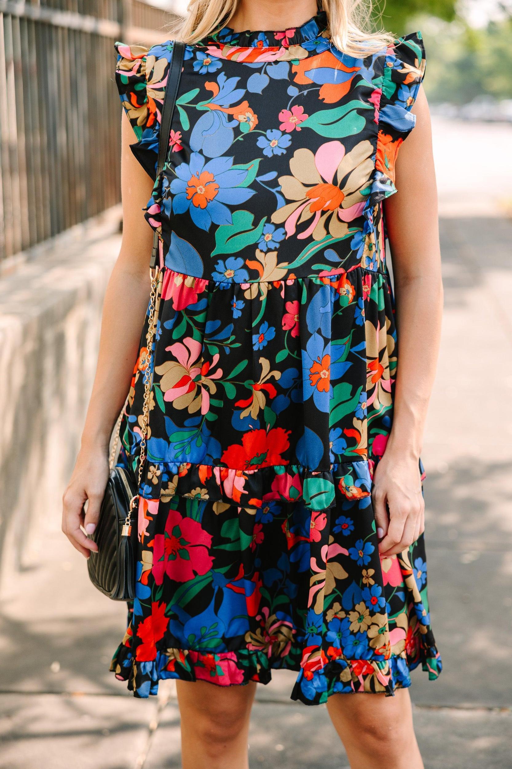 Just A Dream Black And Red Floral Babydoll Dress Female Product Image