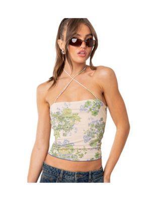 Womens Garden Party Printed Mesh Top Product Image