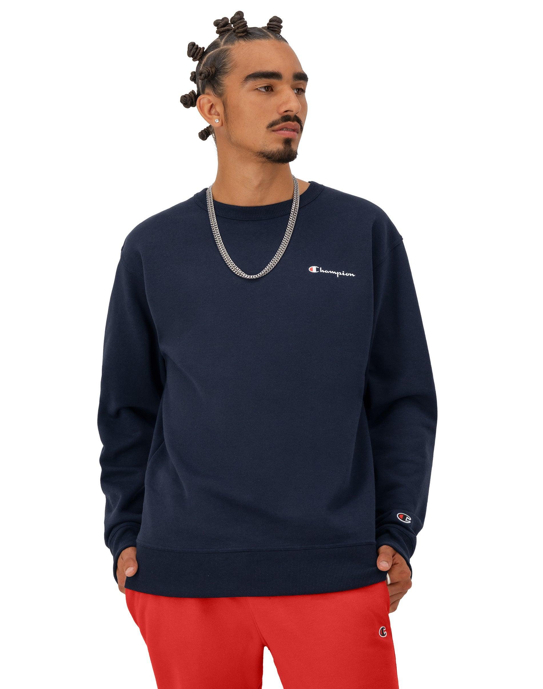 Mens Champion Powerblend Crewneck Sweatshirt, Script Logo Navy M Product Image