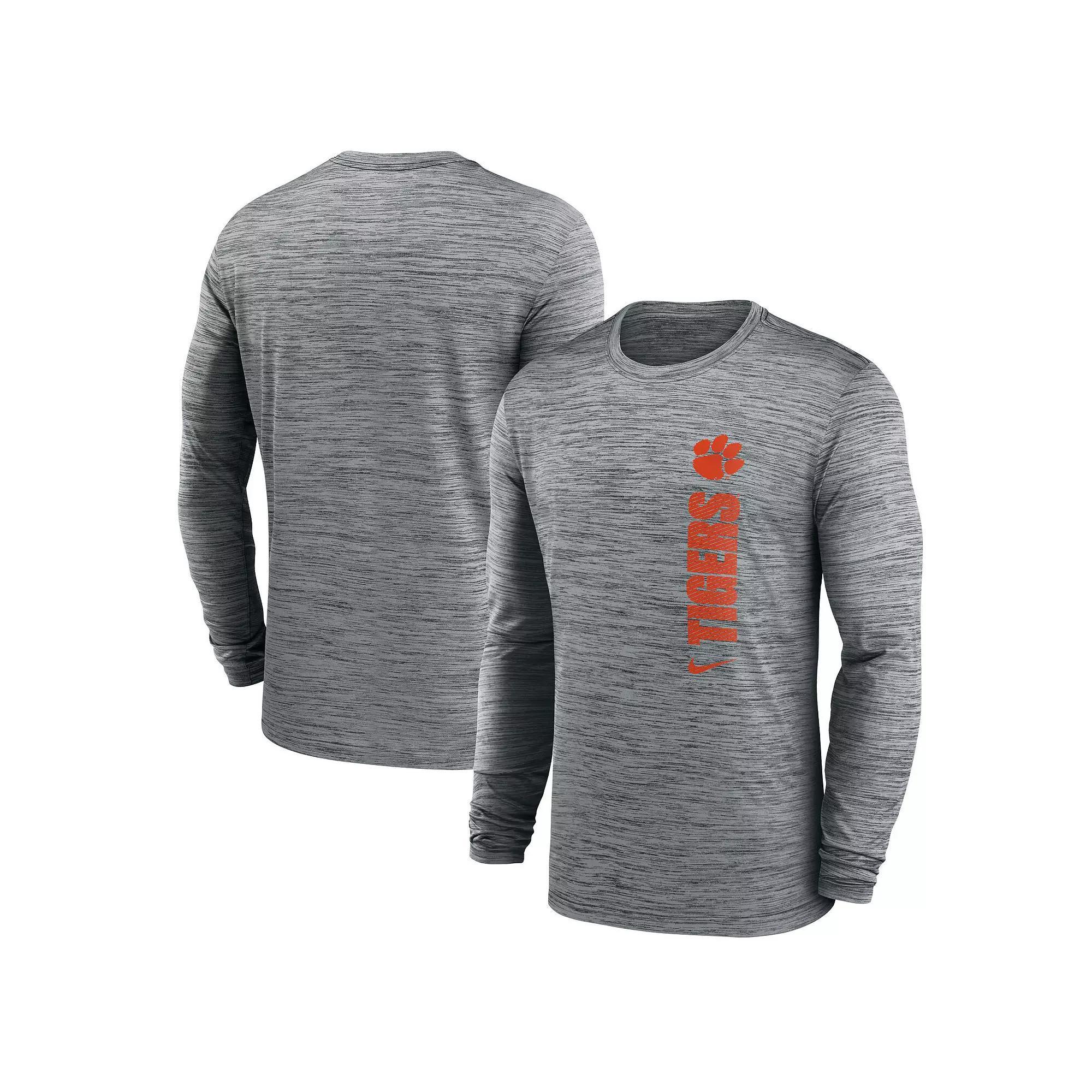 Men's Nike Heather Gray Clemson Tigers 2024 Sideline Velocity Performance Long Sleeve T-Shirt, Size: 3XL, Grey Product Image