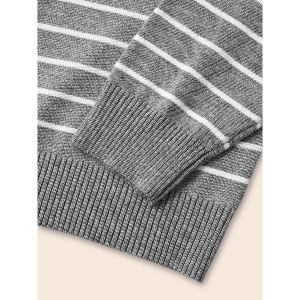 Plus Size Supersoft Essentials Striped Knit Pullover Mediumgray Women Workwear Essentials Three Quater Length Sleeve Polo Work Pullovers BloomChic 30/6X Product Image