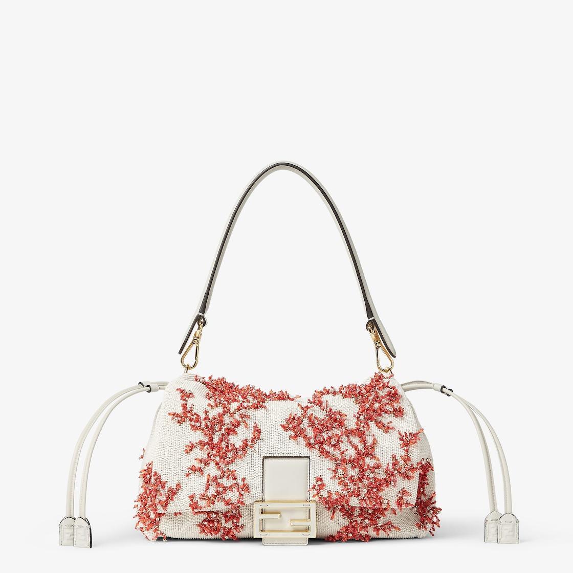 Mamma Baguette MediumSea Garden Coral red and camellia embroidered bag Product Image