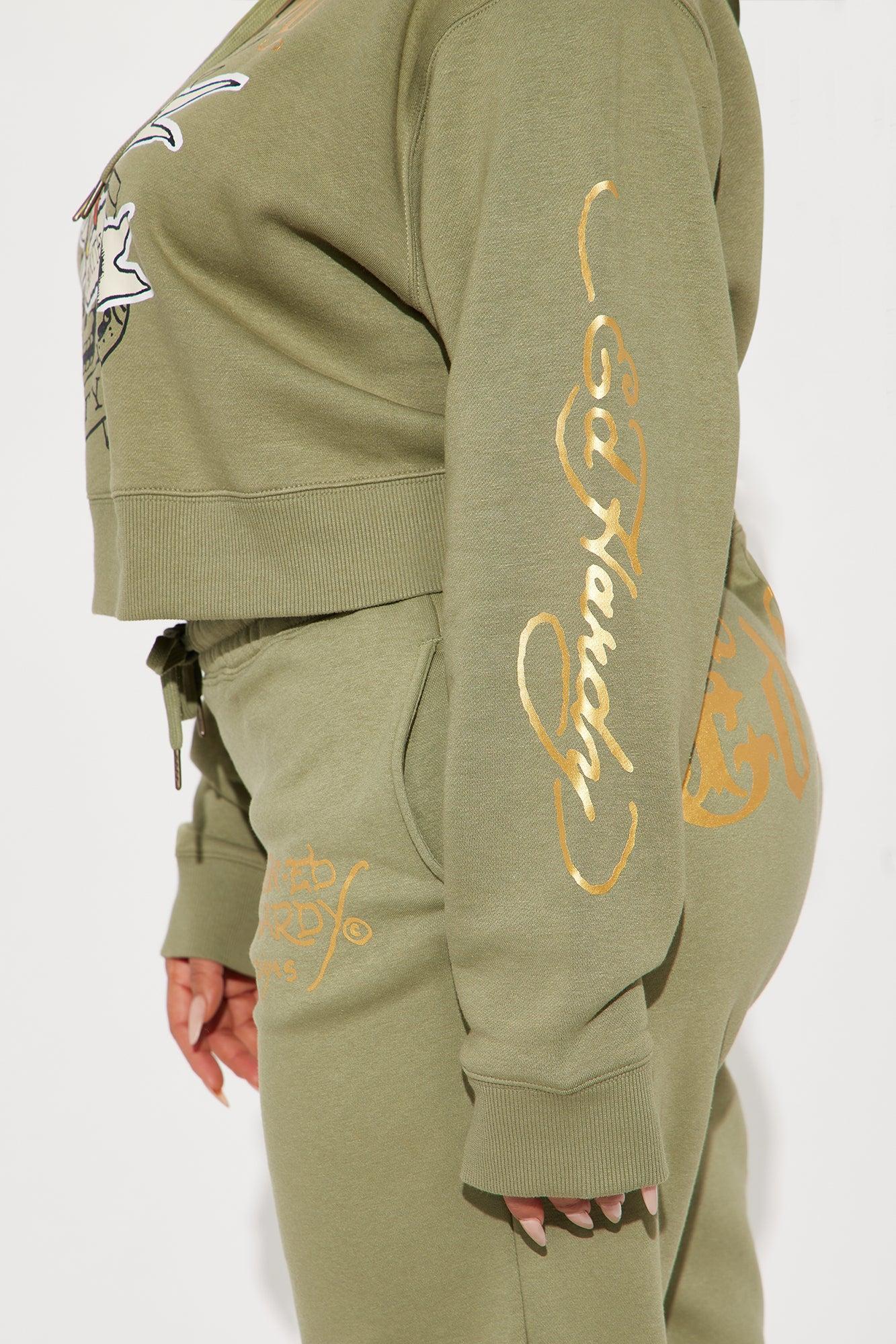 Ed Hardy Broken Hearts Cropped Hoodie - Sage Product Image