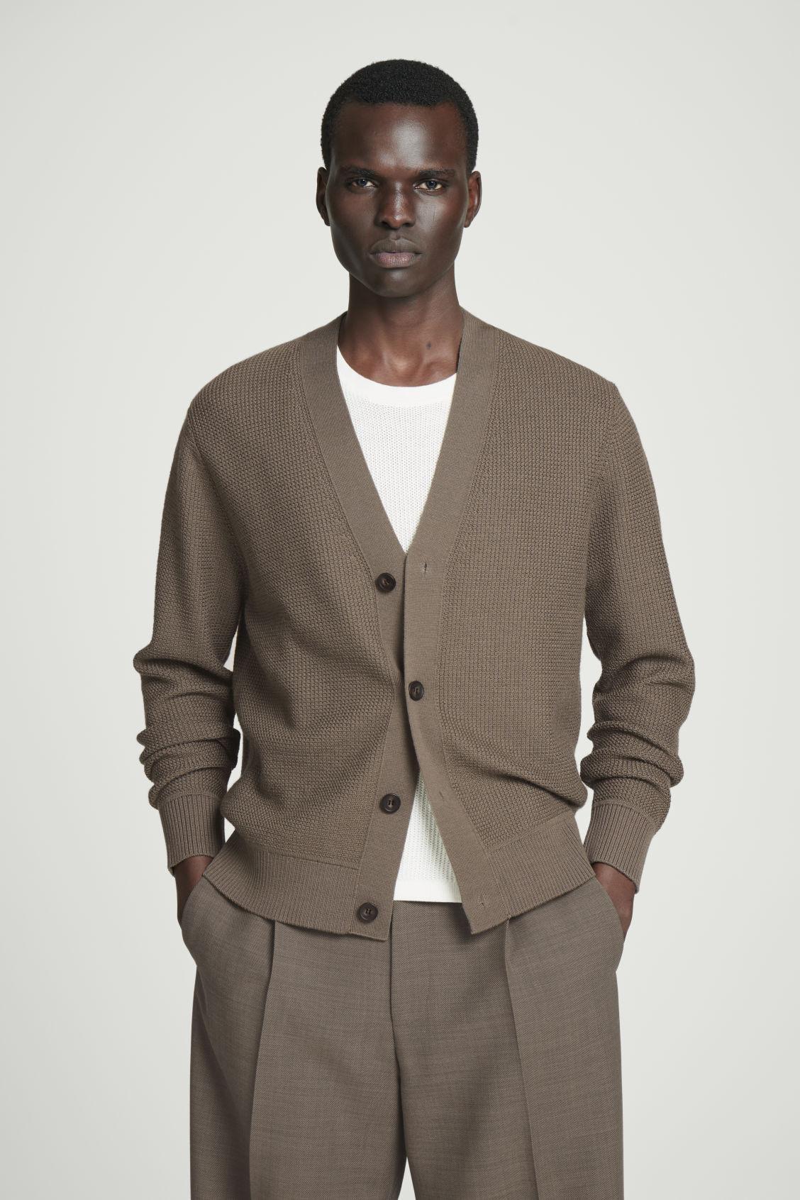 TEXTURED MERINO WOOL CARDIGAN Product Image
