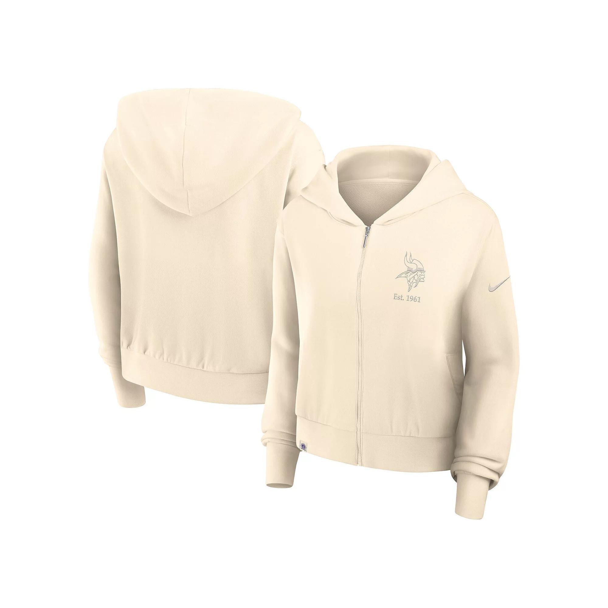 Women's Nike Cream Minnesota Vikings Cropped Established Date Full-Zip Hoodie, Size: XL, Beige Product Image